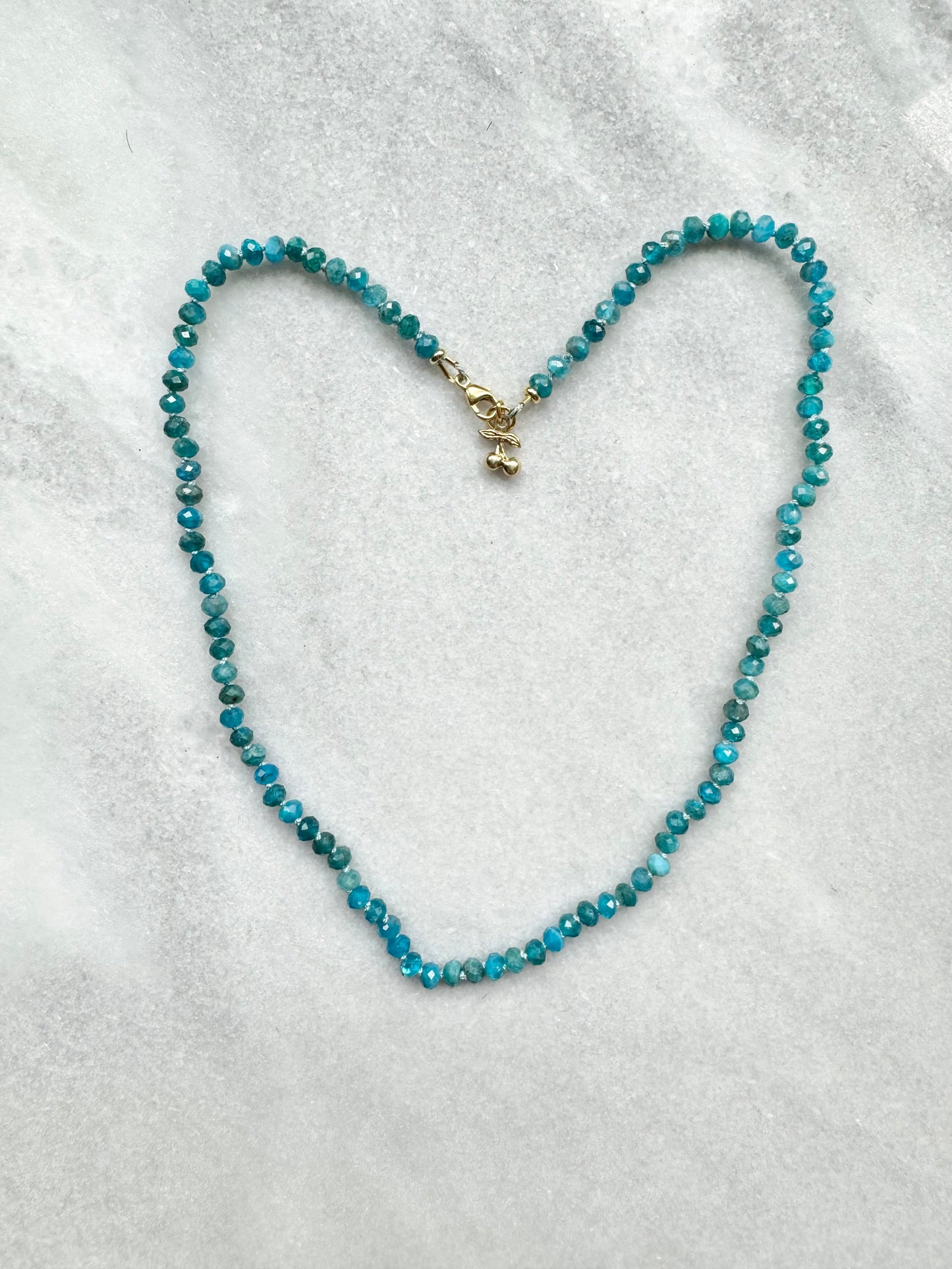 Apatite Hand Knotted Necklace / Gold Vermeil Cherry Charm