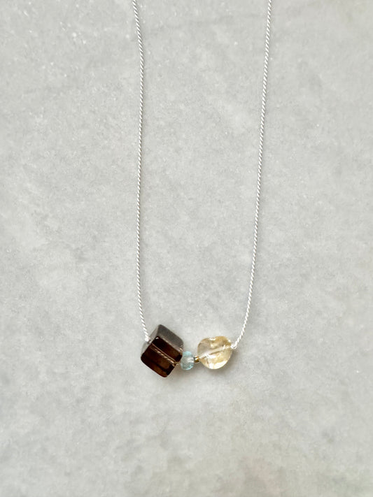 Smoky Quartz & Citrine Pendant Necklace - November Birthstone