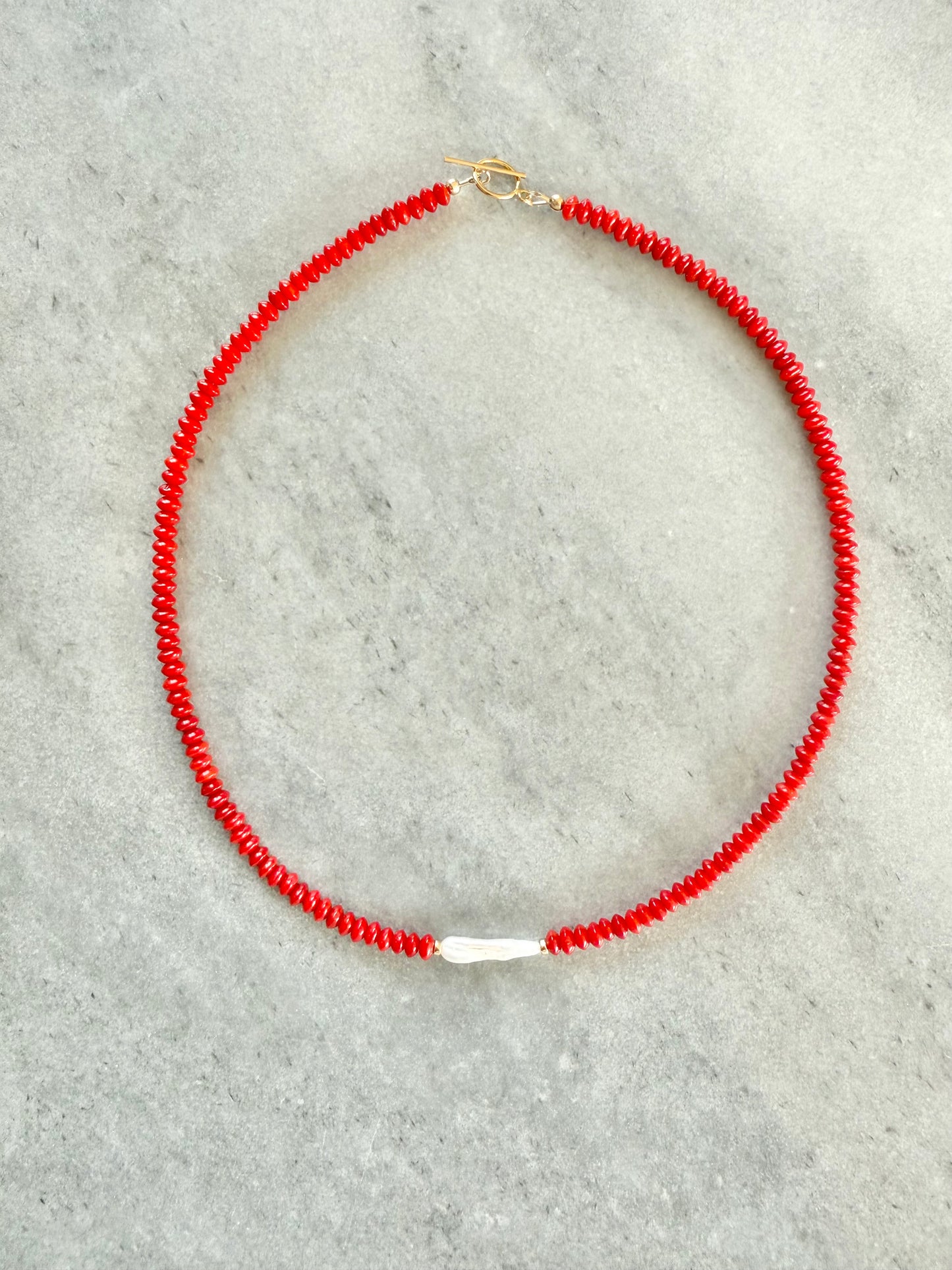 Under The Sea Red Coral & Pearl Beaded Necklace