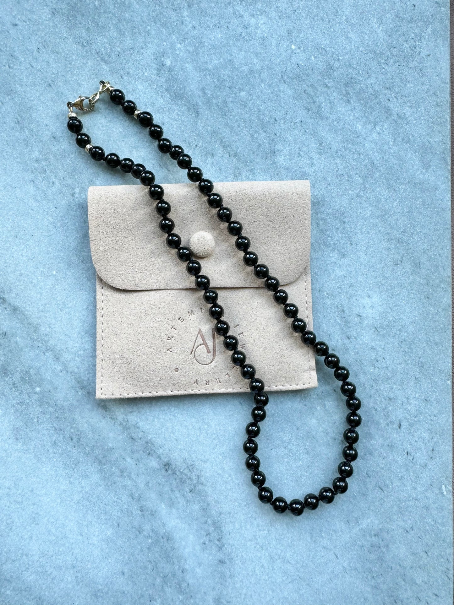 Black Tourmaline Hand Knotted Necklace