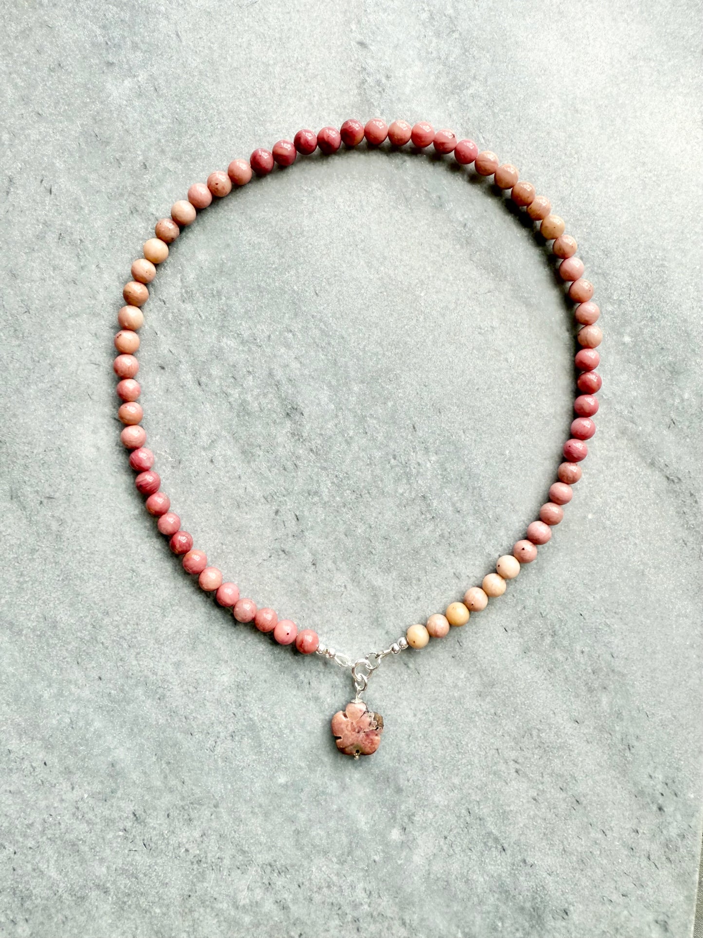 Pink Rhodonite Beaded Necklace