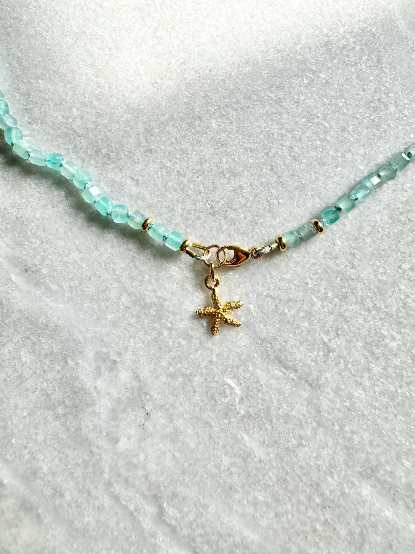 Amazonite Hand Knotted Ocean Breeze Necklace / Gold Vermeil Starfish Charm