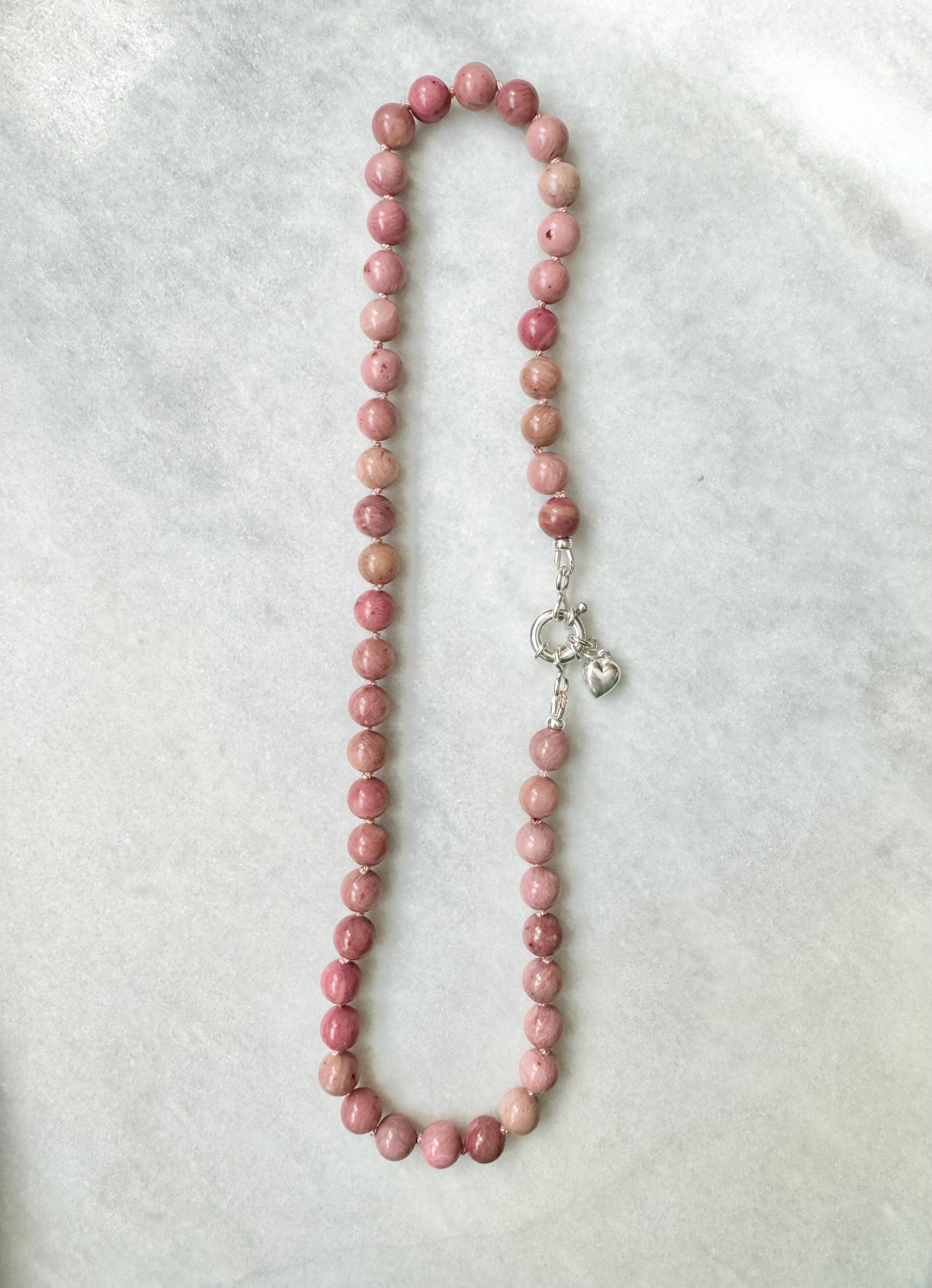 Pink Rhodonite Hand Knotted Necklace