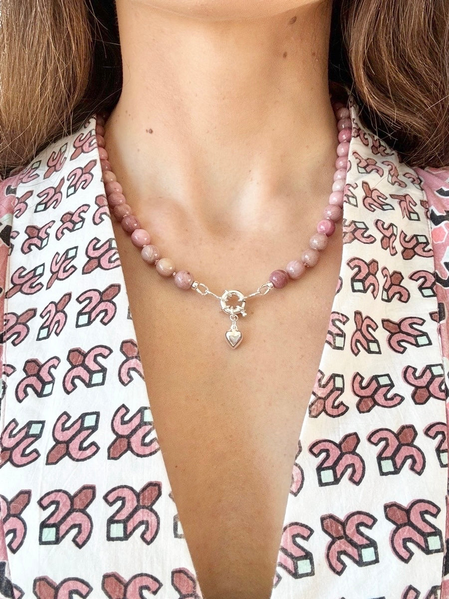 Pink Rhodonite Hand Knotted Necklace