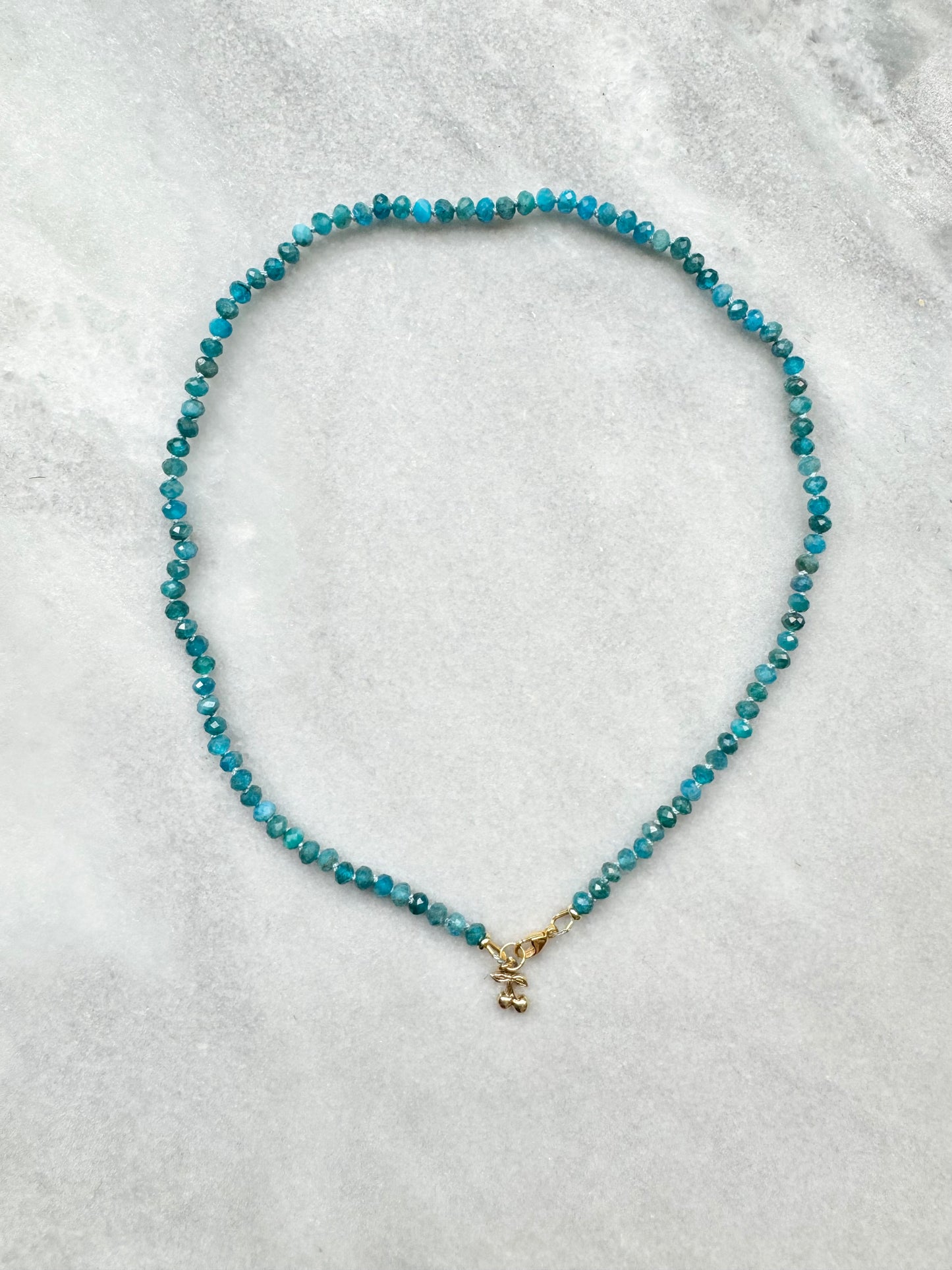 Apatite Hand Knotted Necklace / Gold Vermeil Cherry Charm