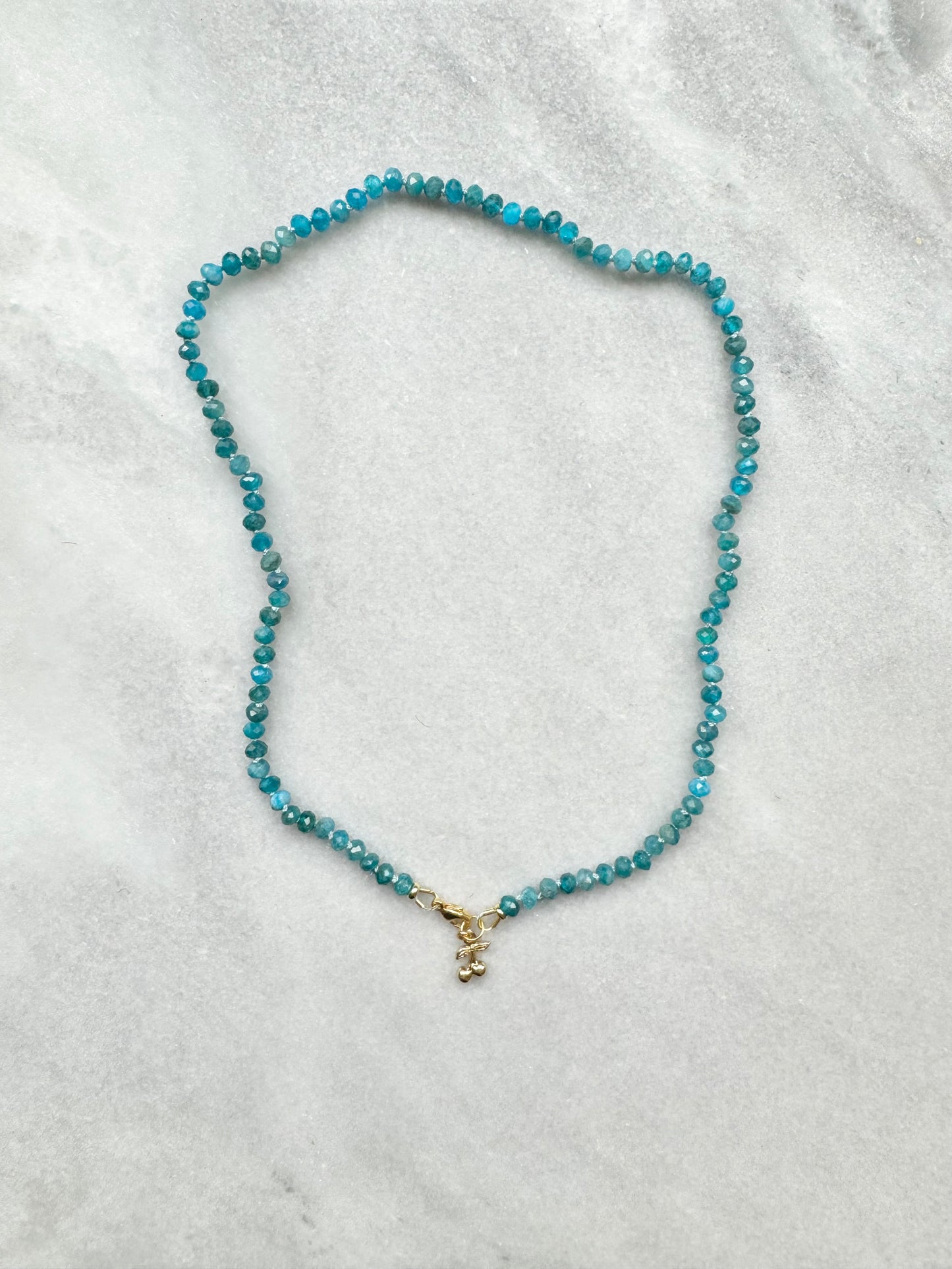 Apatite Hand Knotted Necklace / Gold Vermeil Cherry Charm