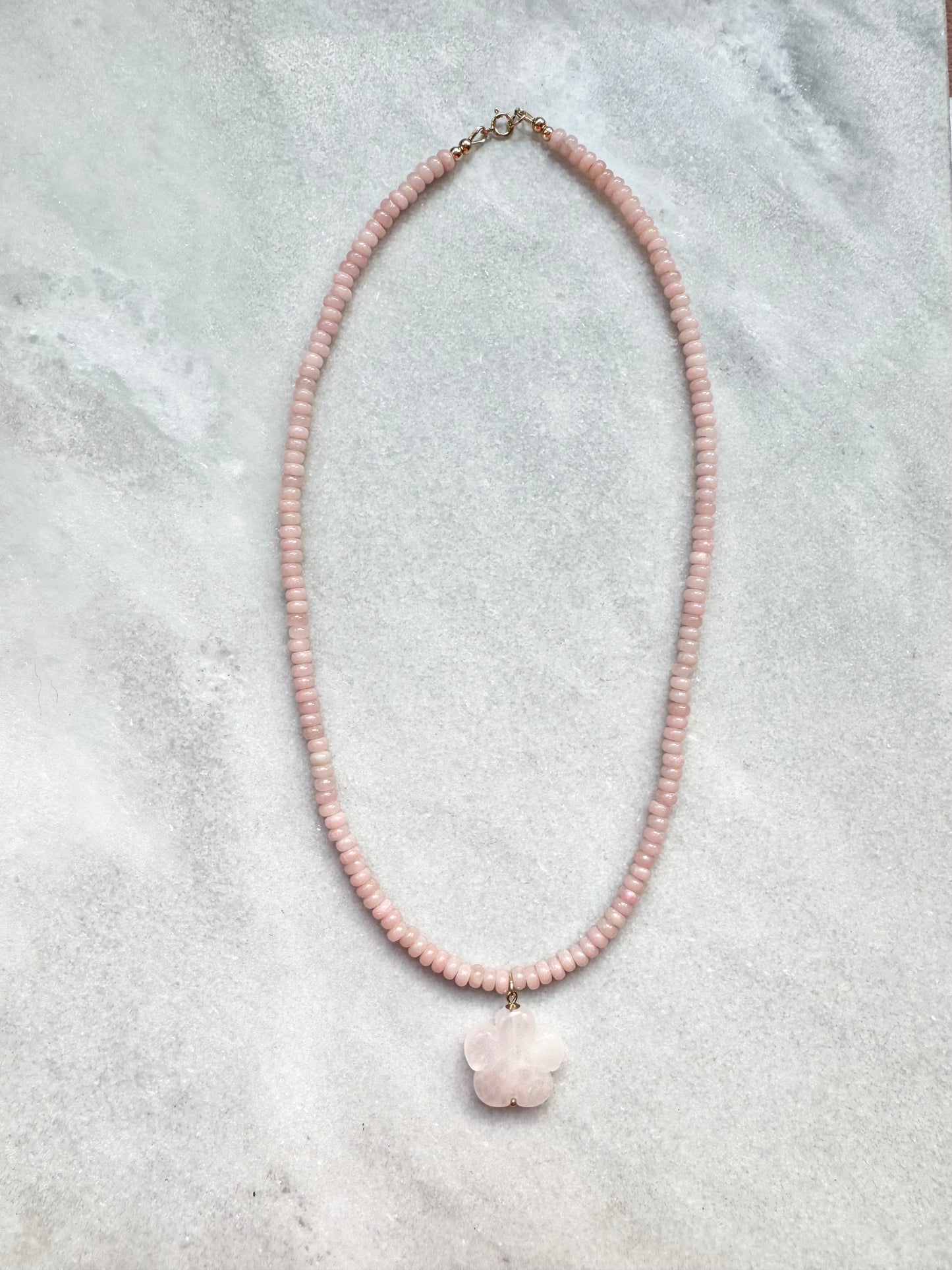 Pink Opal Flower Necklace