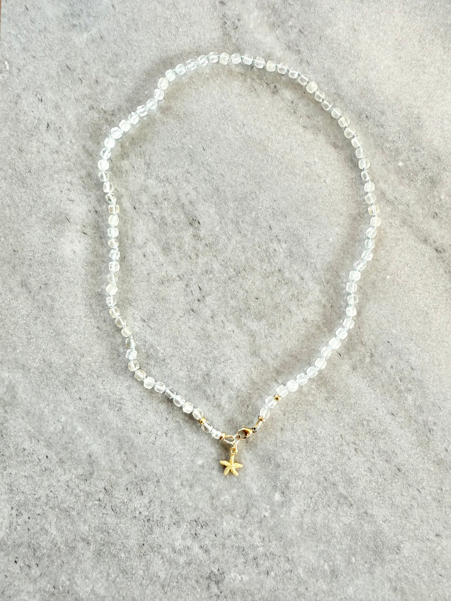 Blue Topaz Silk Knotted Necklace / Starfish Charm