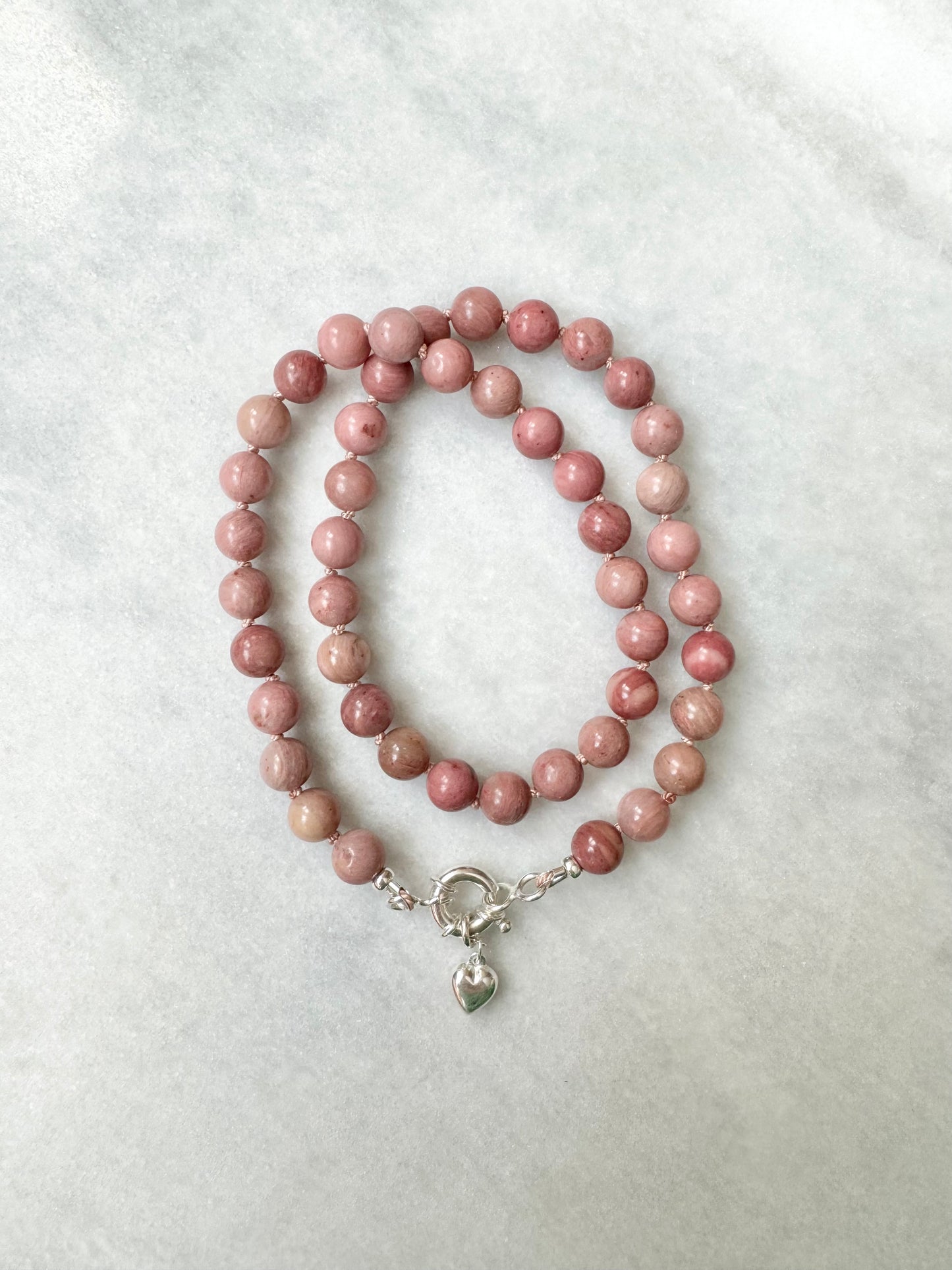 Pink Rhodonite Hand Knotted Necklace