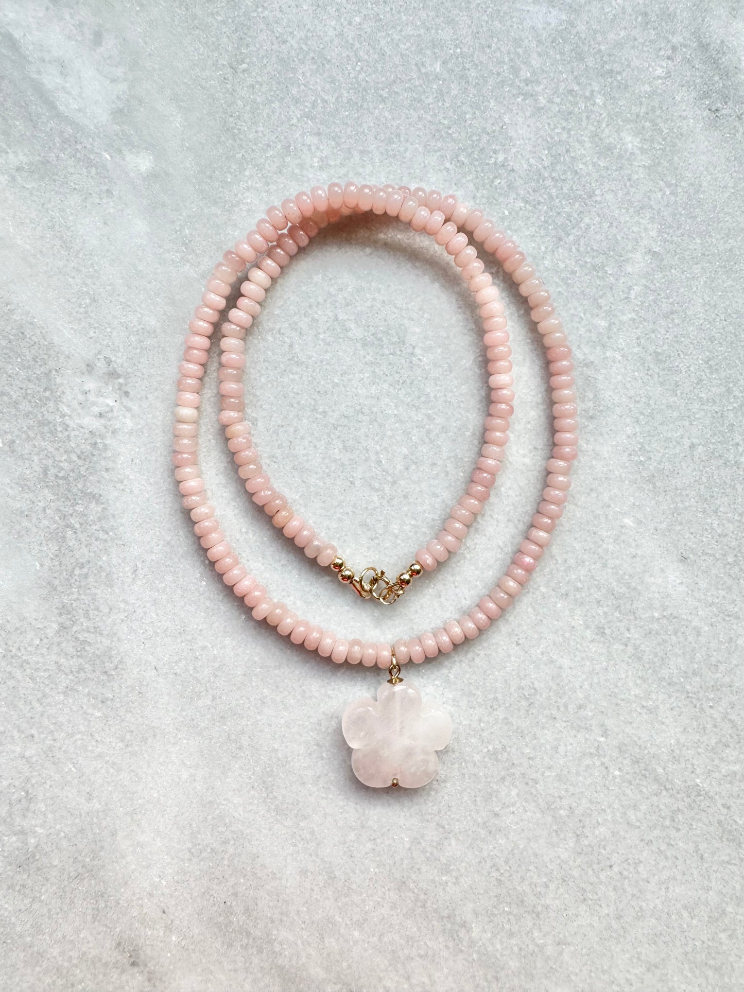 Pink Opal Flower Necklace