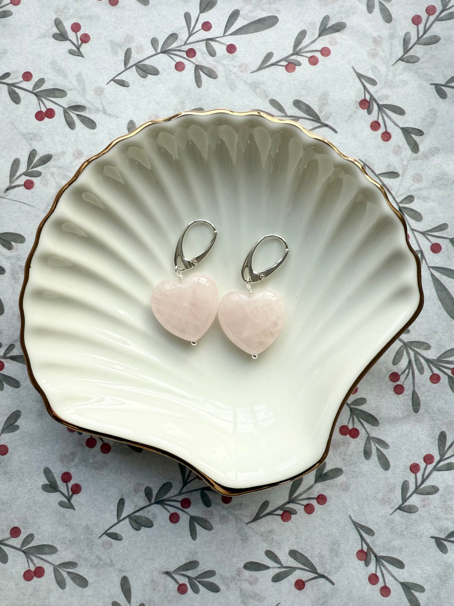 Rose Quartz Heart 'Love' Silver Earrings