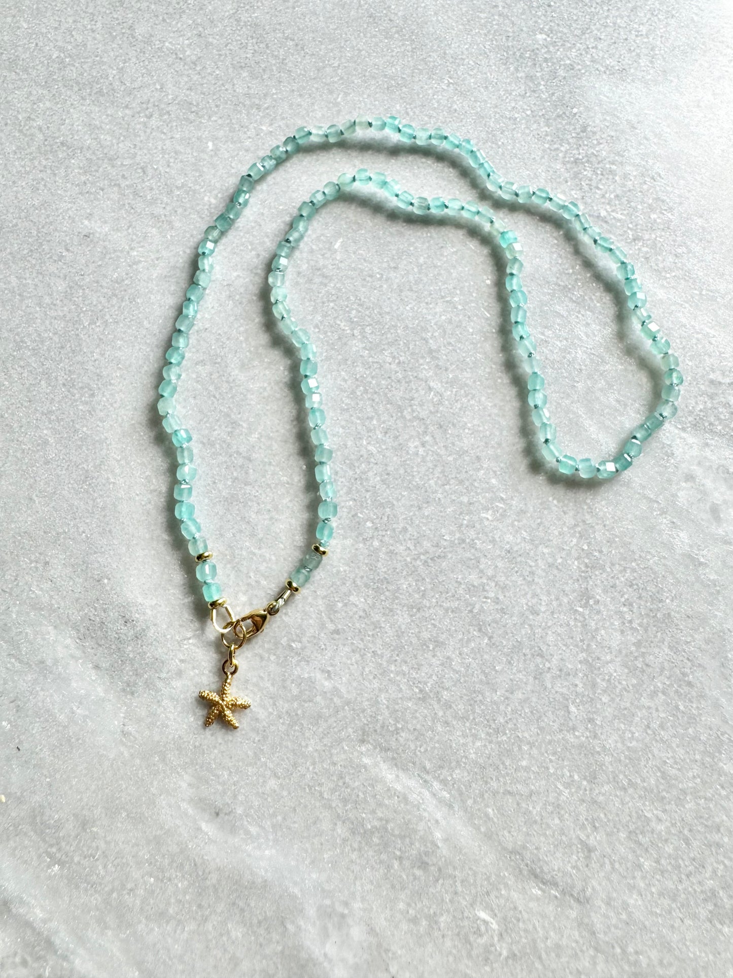 Amazonite Hand Knotted Ocean Breeze Necklace / Gold Vermeil Starfish Charm