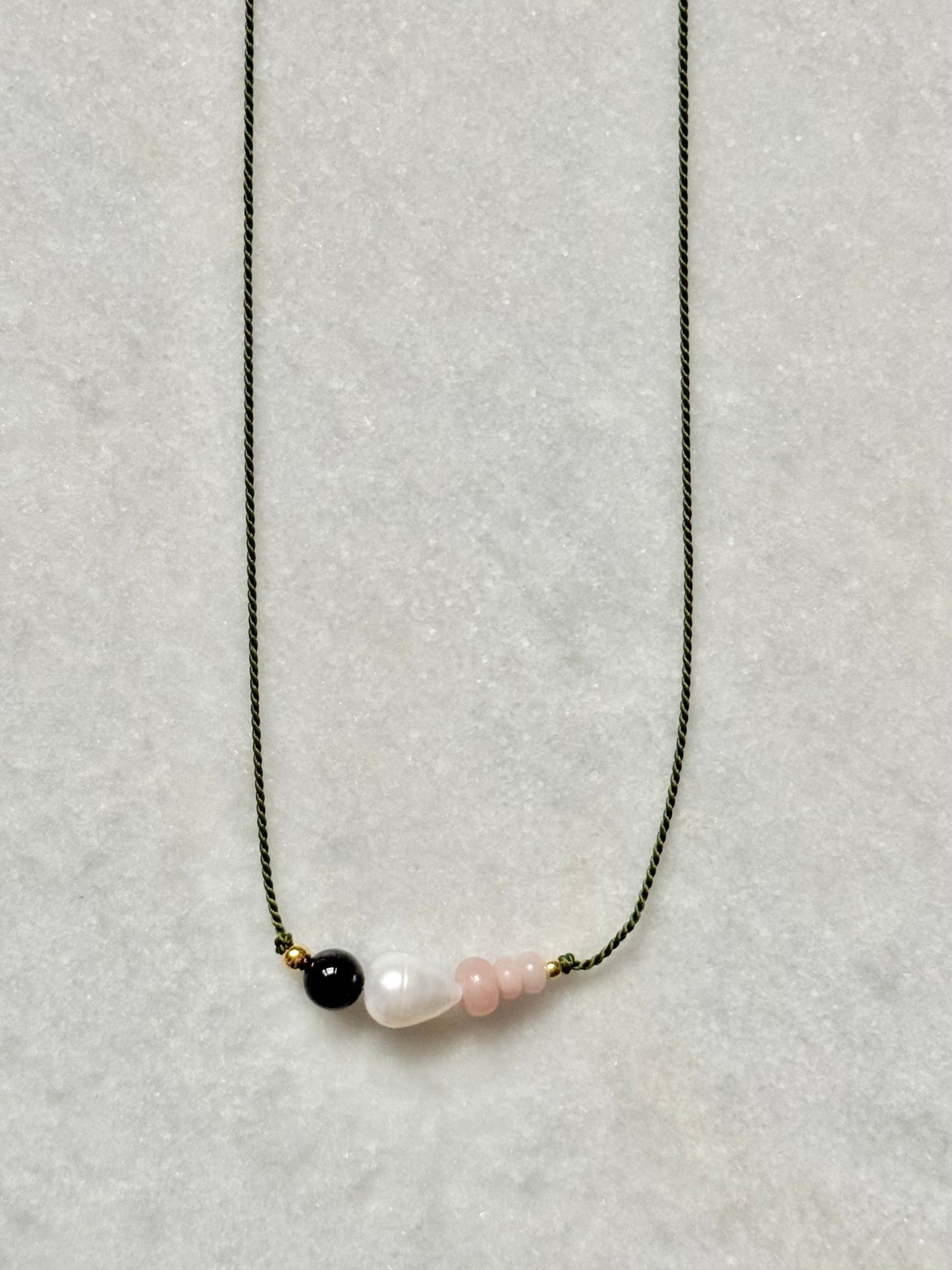 Pink Opal & Tourmaline Pendant Necklace - October Birthstone