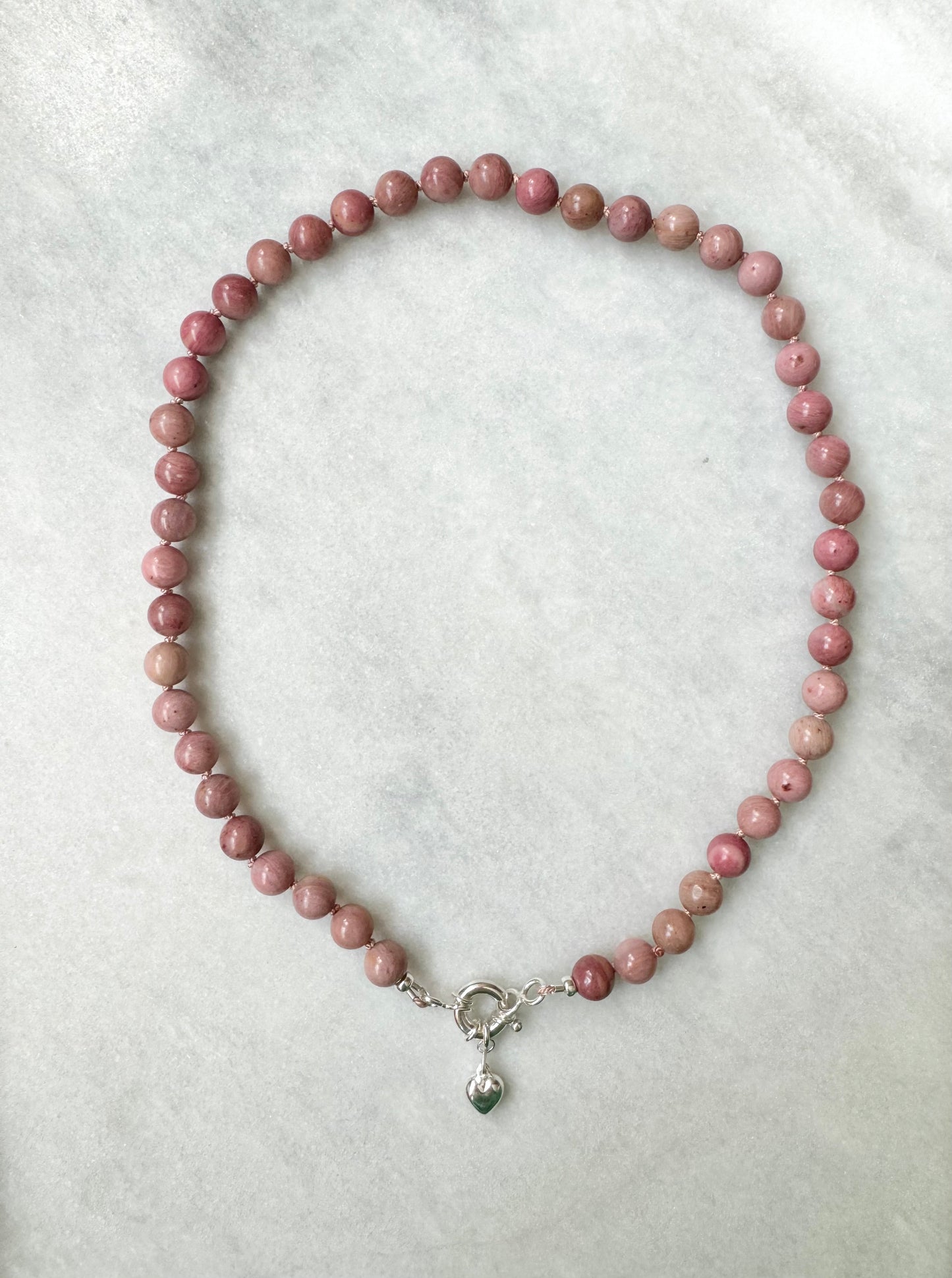 Pink Rhodonite Hand Knotted Necklace