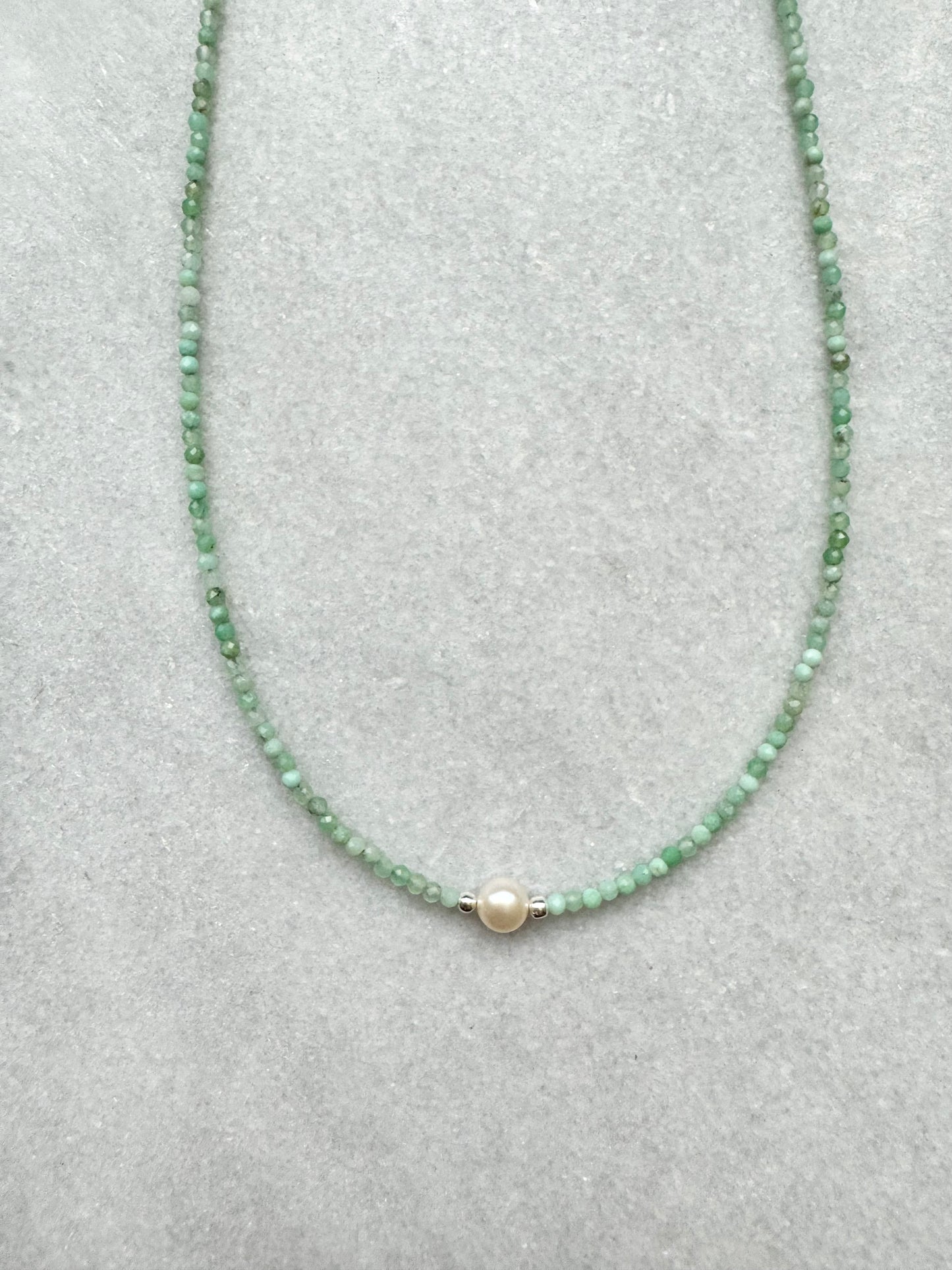 Dainty Chrysoprase Silver Necklace