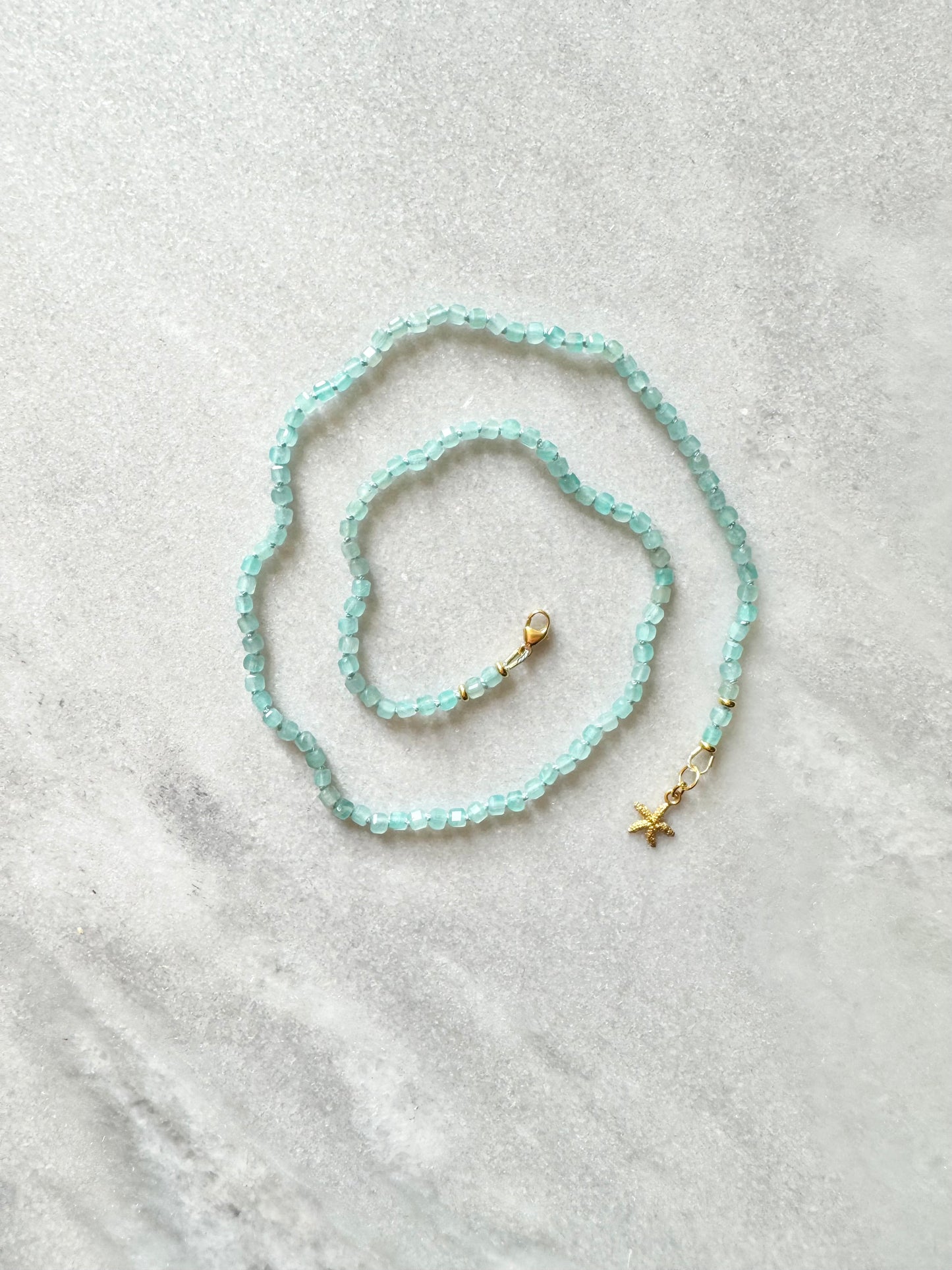 Amazonite Hand Knotted Ocean Breeze Necklace / Gold Vermeil Starfish Charm