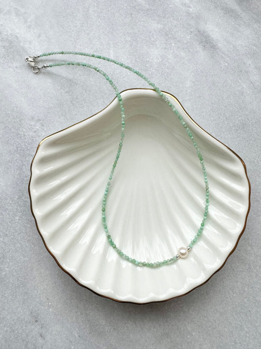 Dainty Chrysoprase Silver Necklace