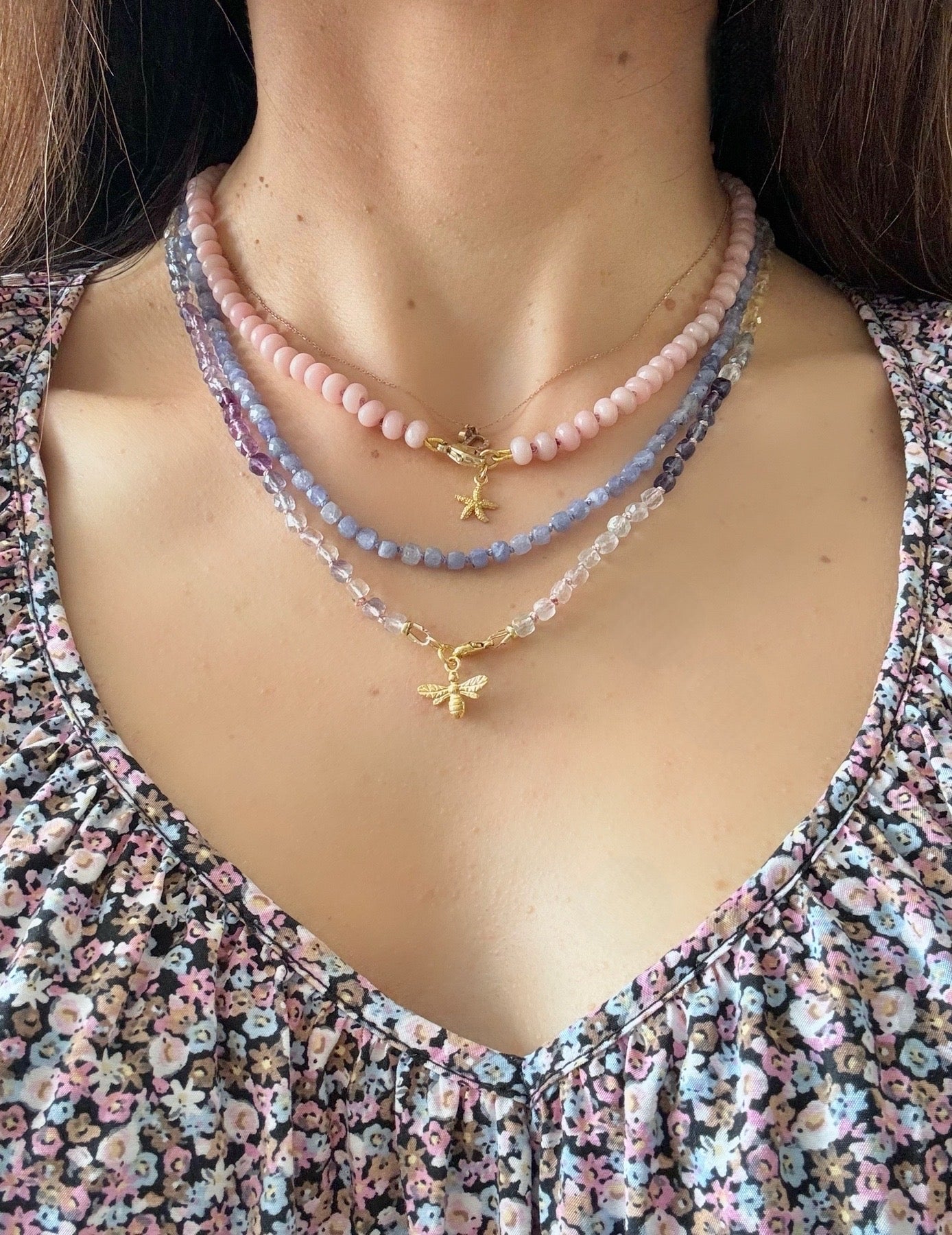 Golden Bee Pastel Fluorite Necklace