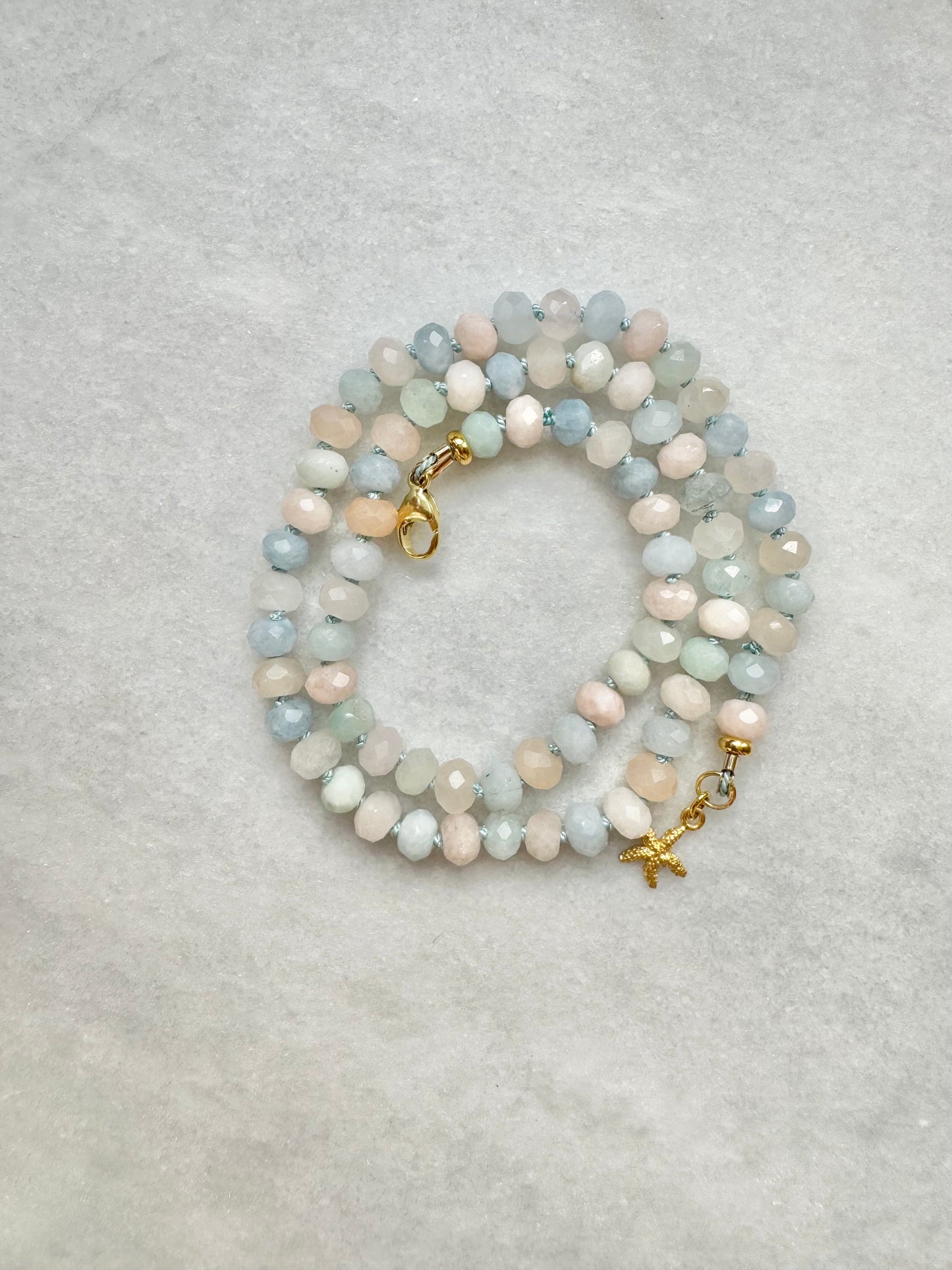 Morganite & Aquamarine Hand Knotted Necklace