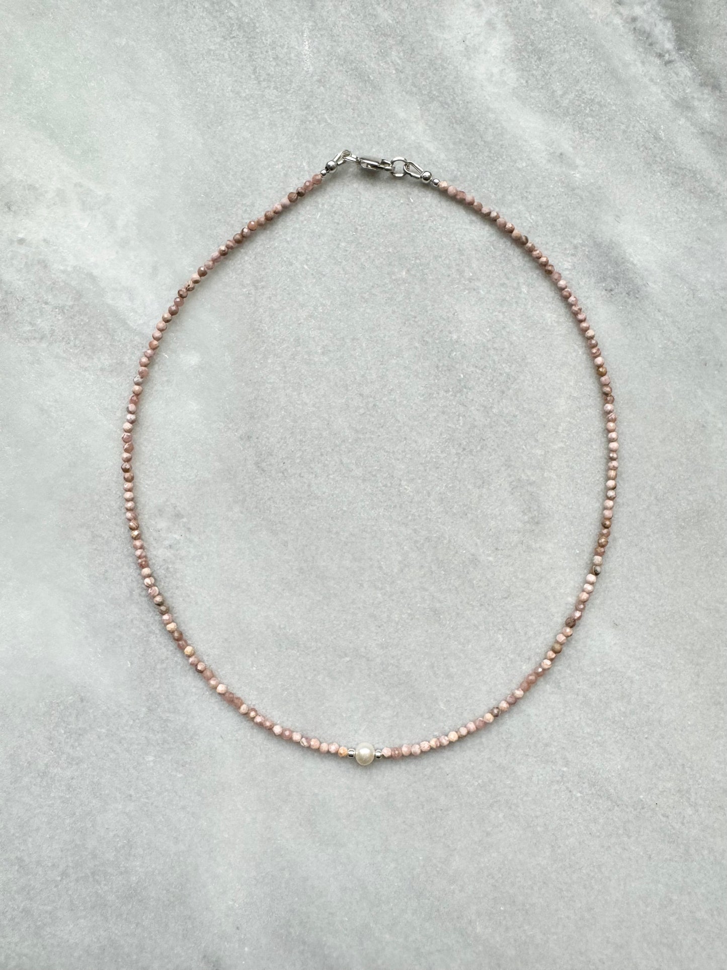 Dainty Rhodochrosite Silver Necklace