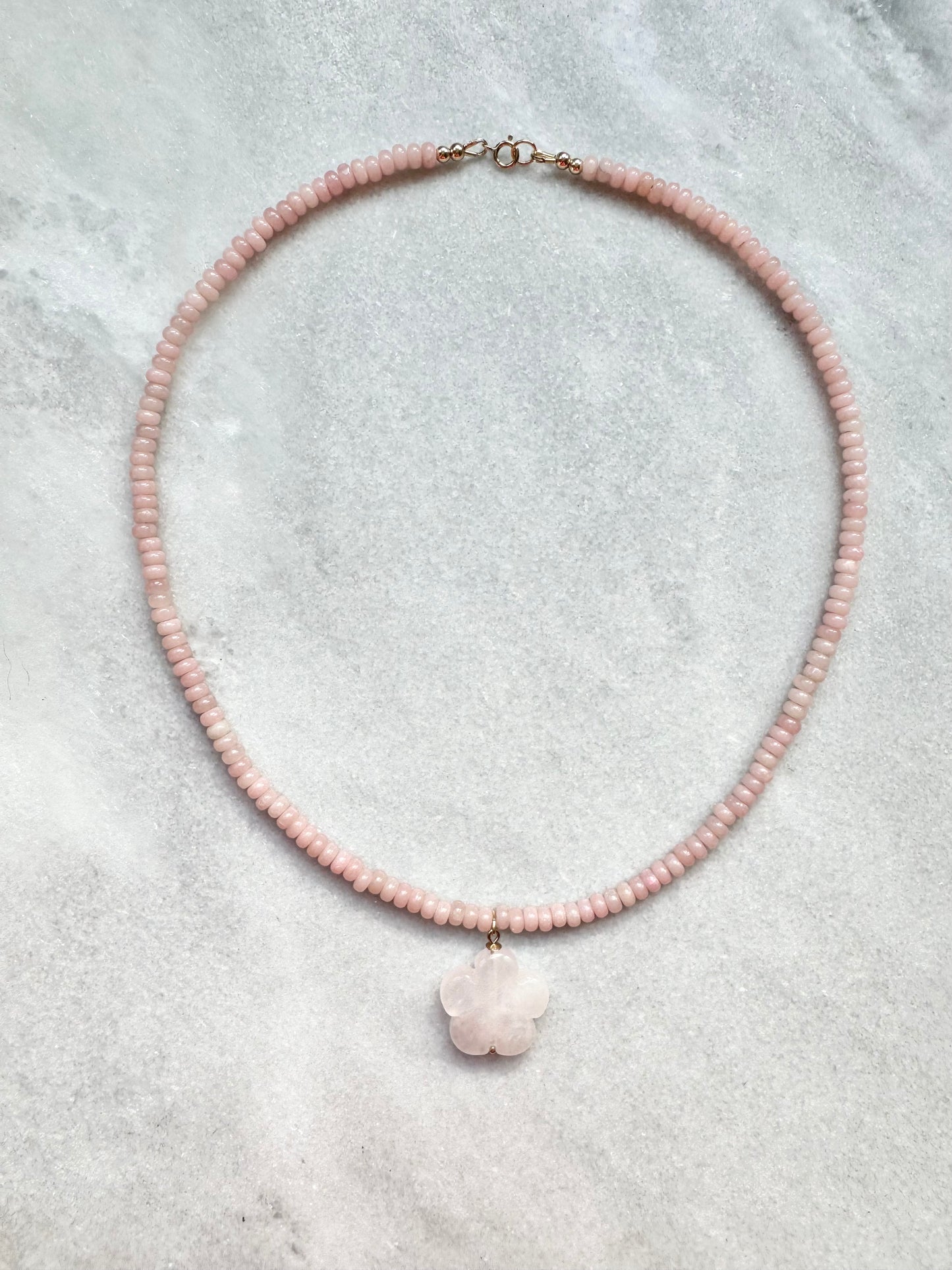 Pink Opal Flower Necklace