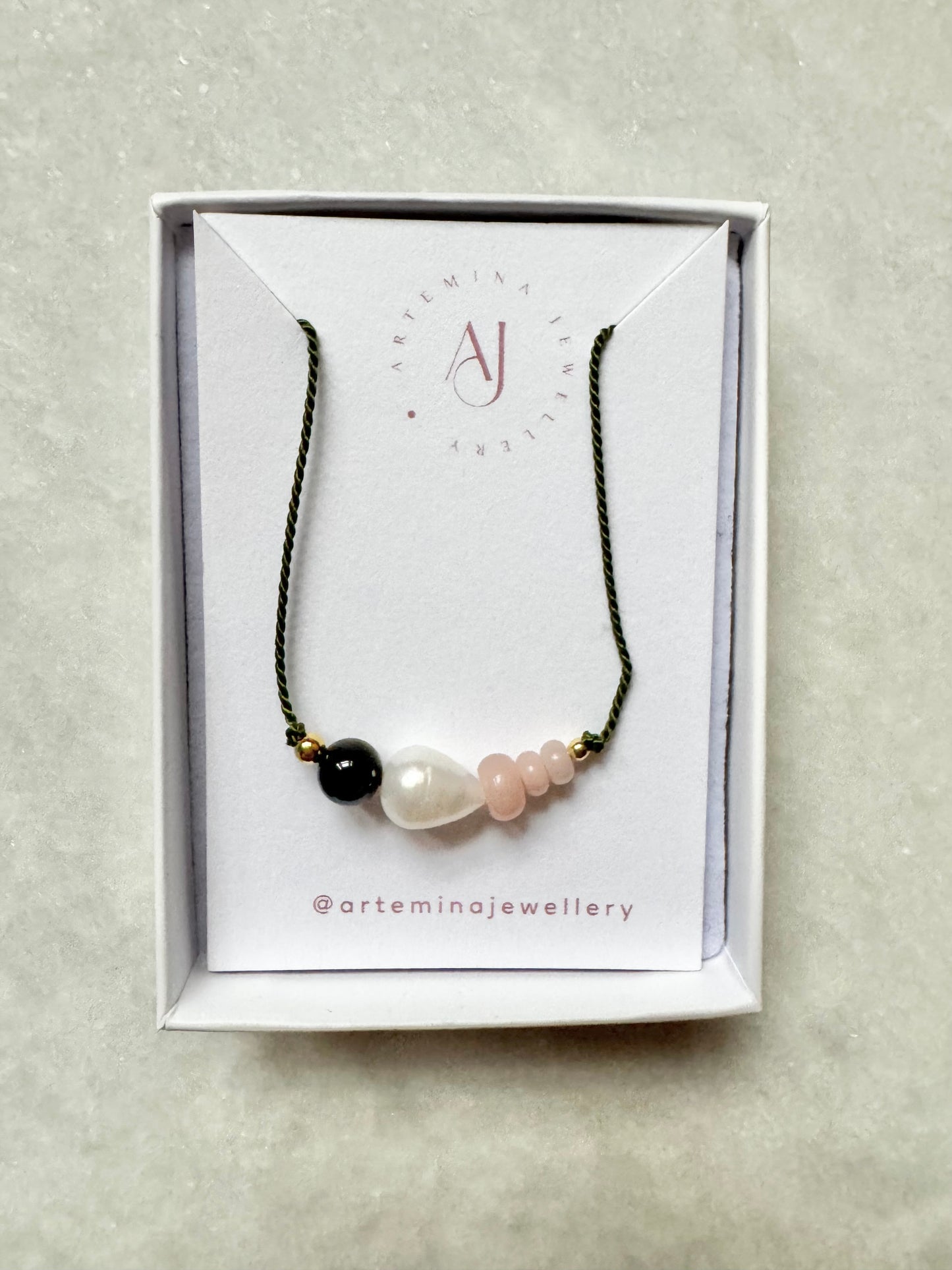 Pink Opal & Tourmaline Pendant Necklace - October Birthstone