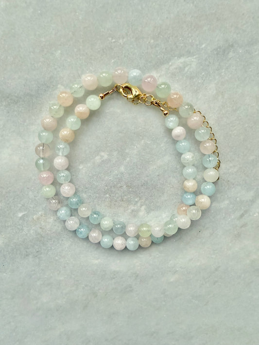 Collier de bonbons morganite et aigue-marine