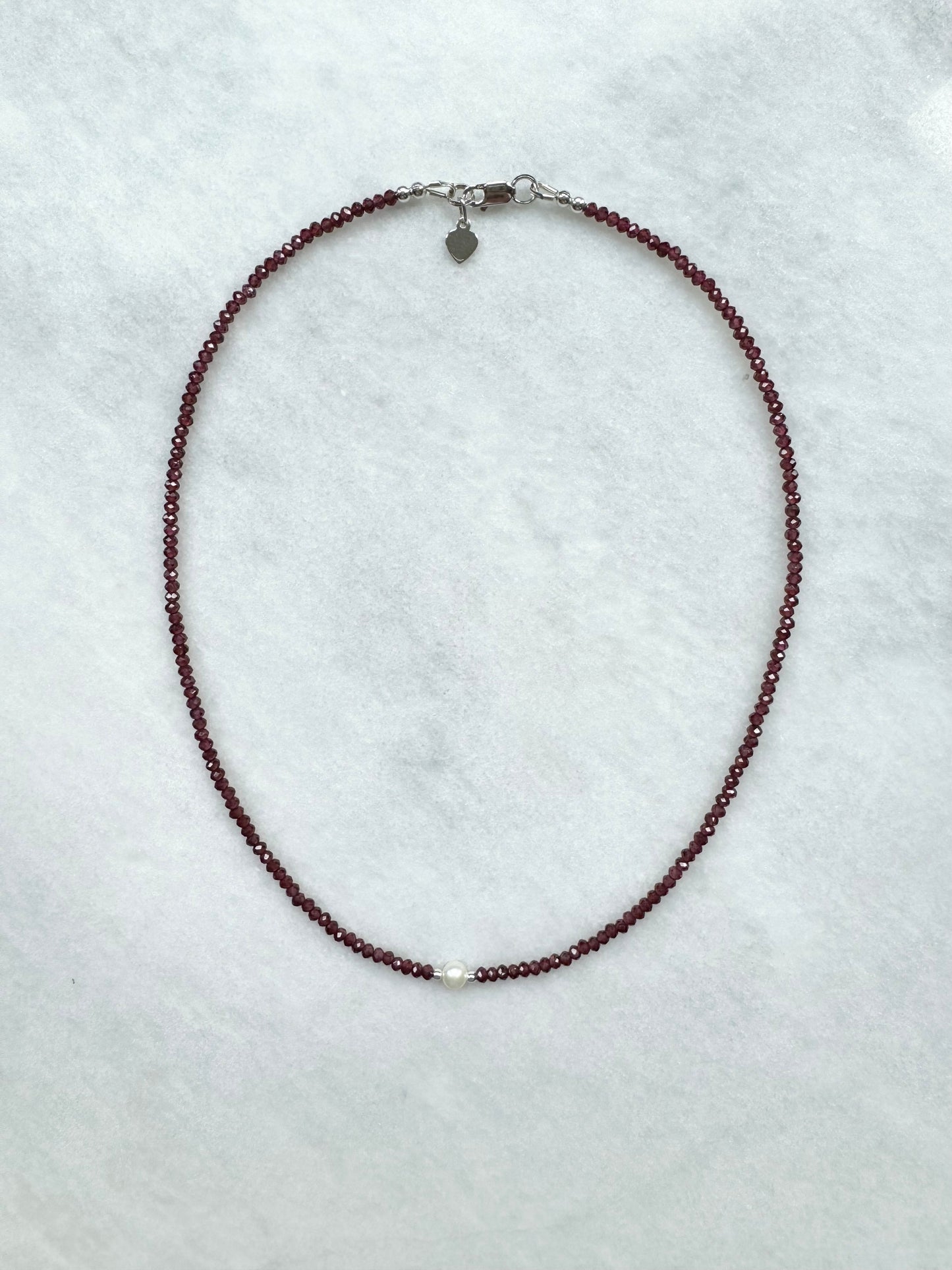 Dainty Garnet Silver Necklace