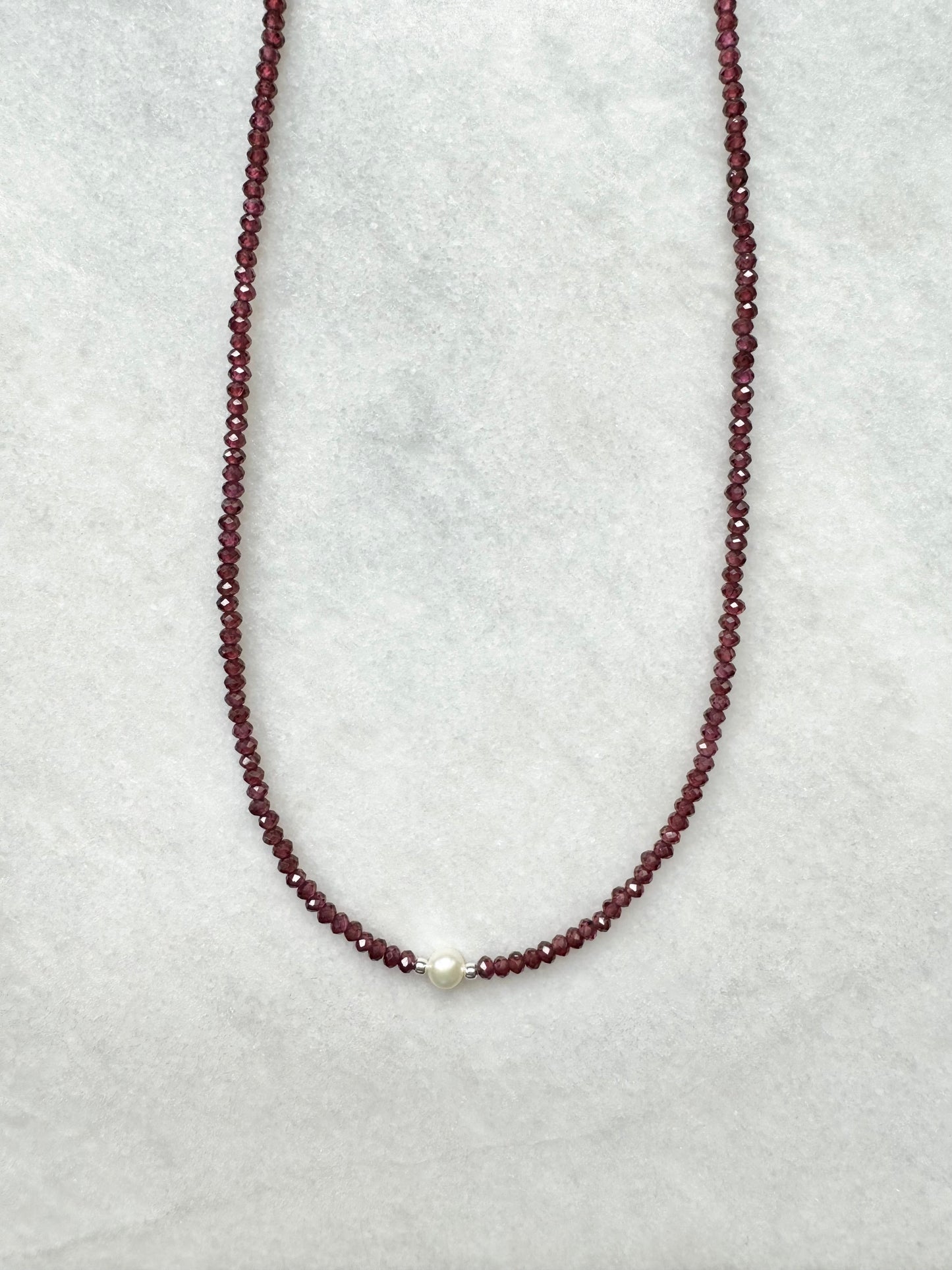 Dainty Garnet Silver Necklace