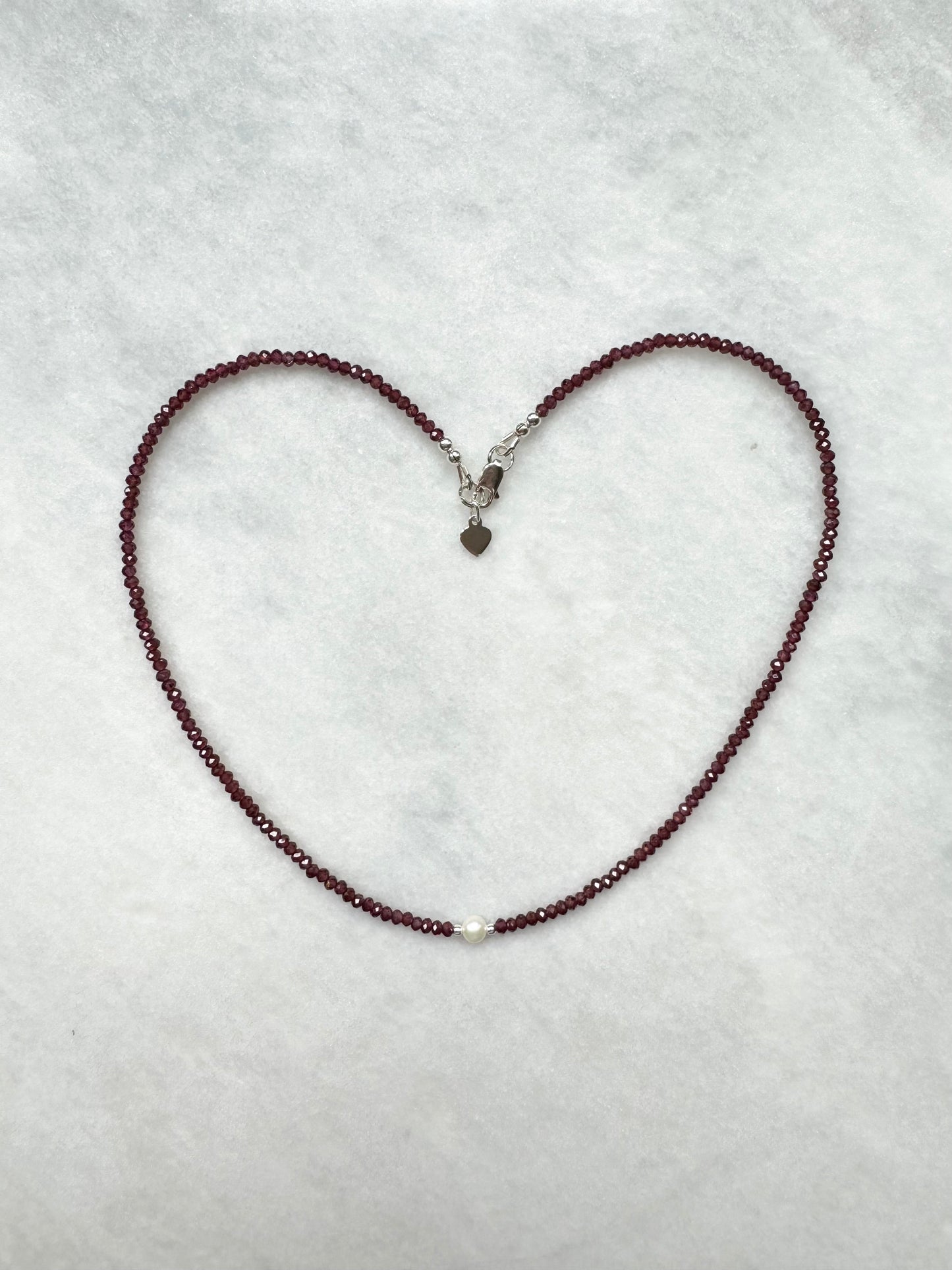 Dainty Garnet Silver Necklace