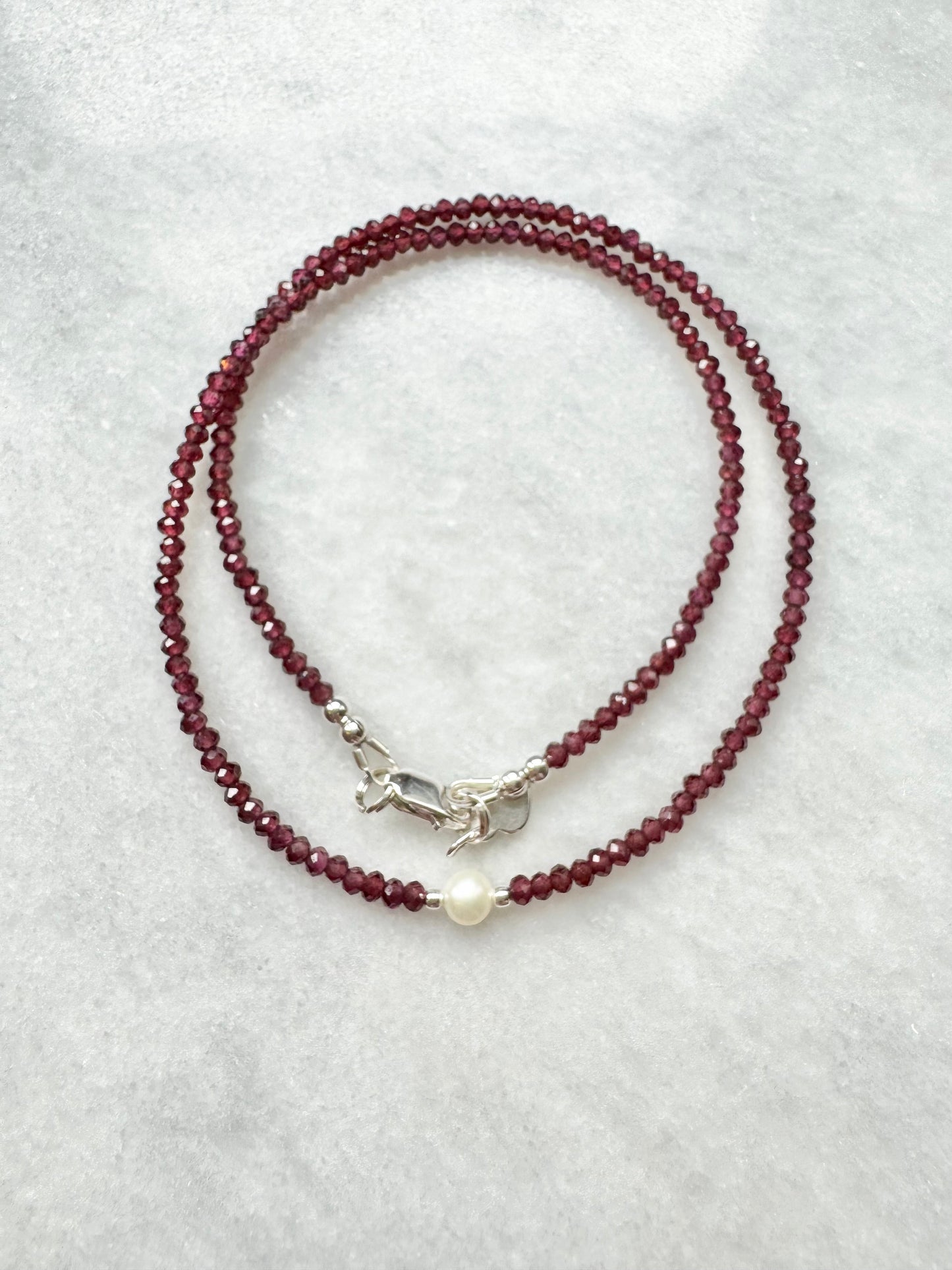 Dainty Garnet Silver Necklace