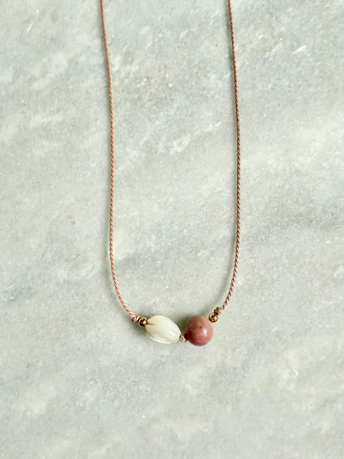 Rhodonite & Mother of Pearl Pendant Necklace