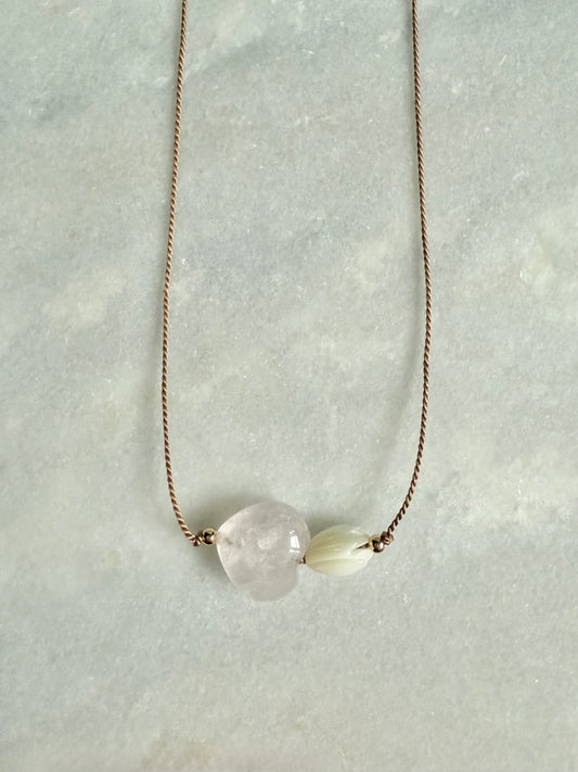 Rose Quartz & Mother of Pearl Pendant Necklace