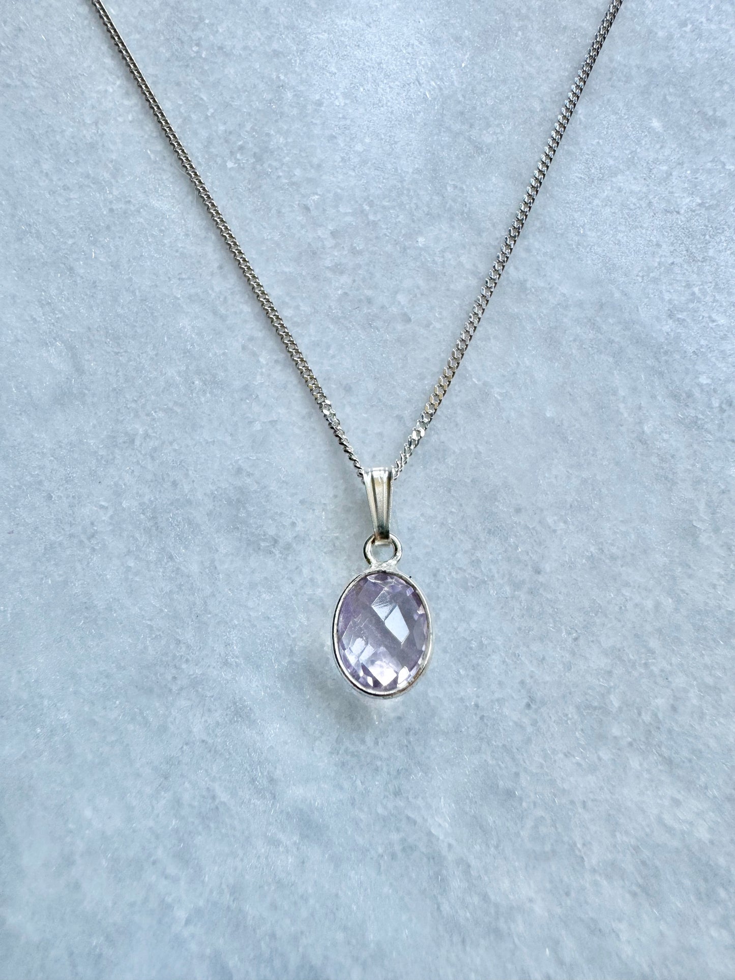 Dainty Pink Amethyst Silver Pendant Necklace