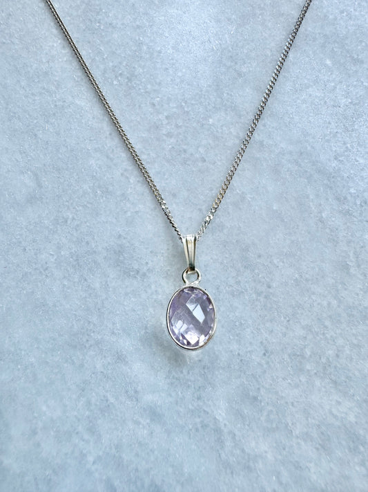 Dainty Pink Amethyst Silver Pendant Necklace