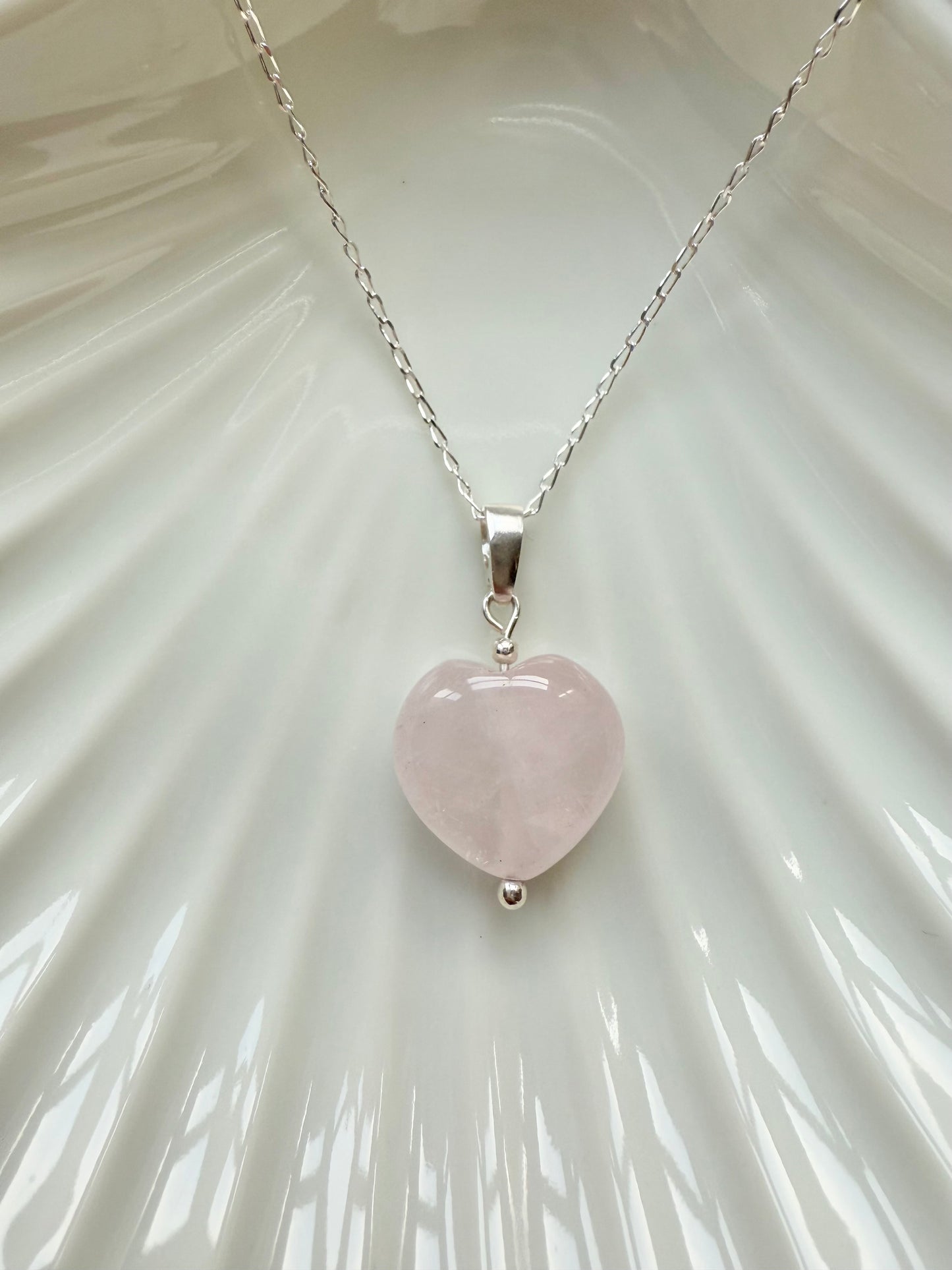 Rose Quartz Heart Pendant Necklace / Sterling Silver