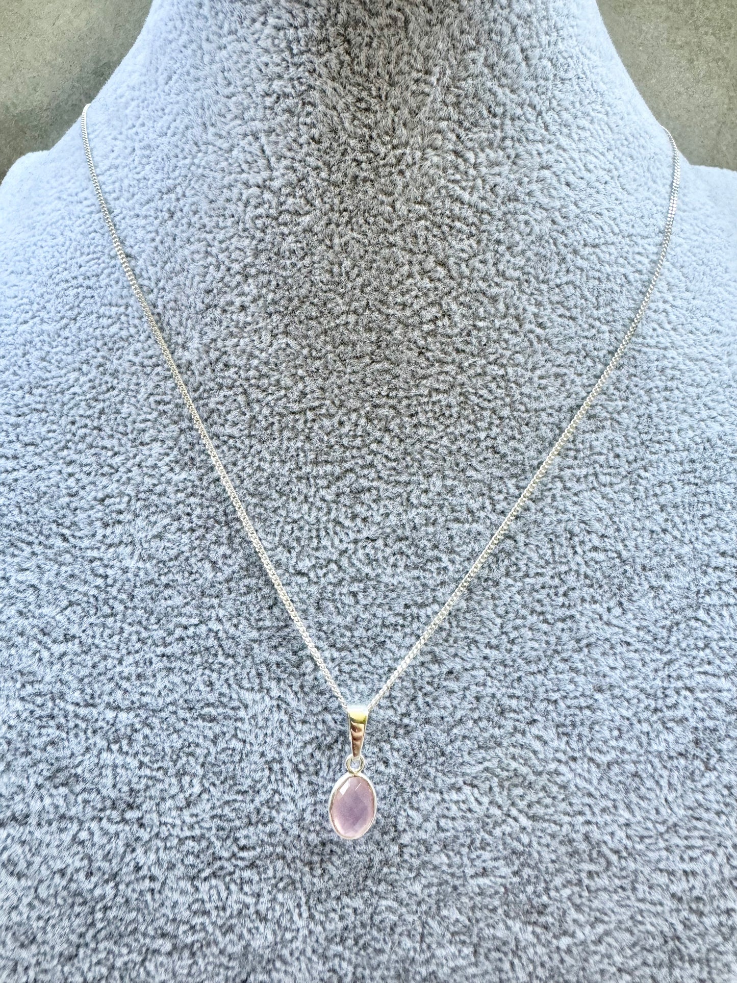 Dainty Rose Quartz Silver Pendant Necklace