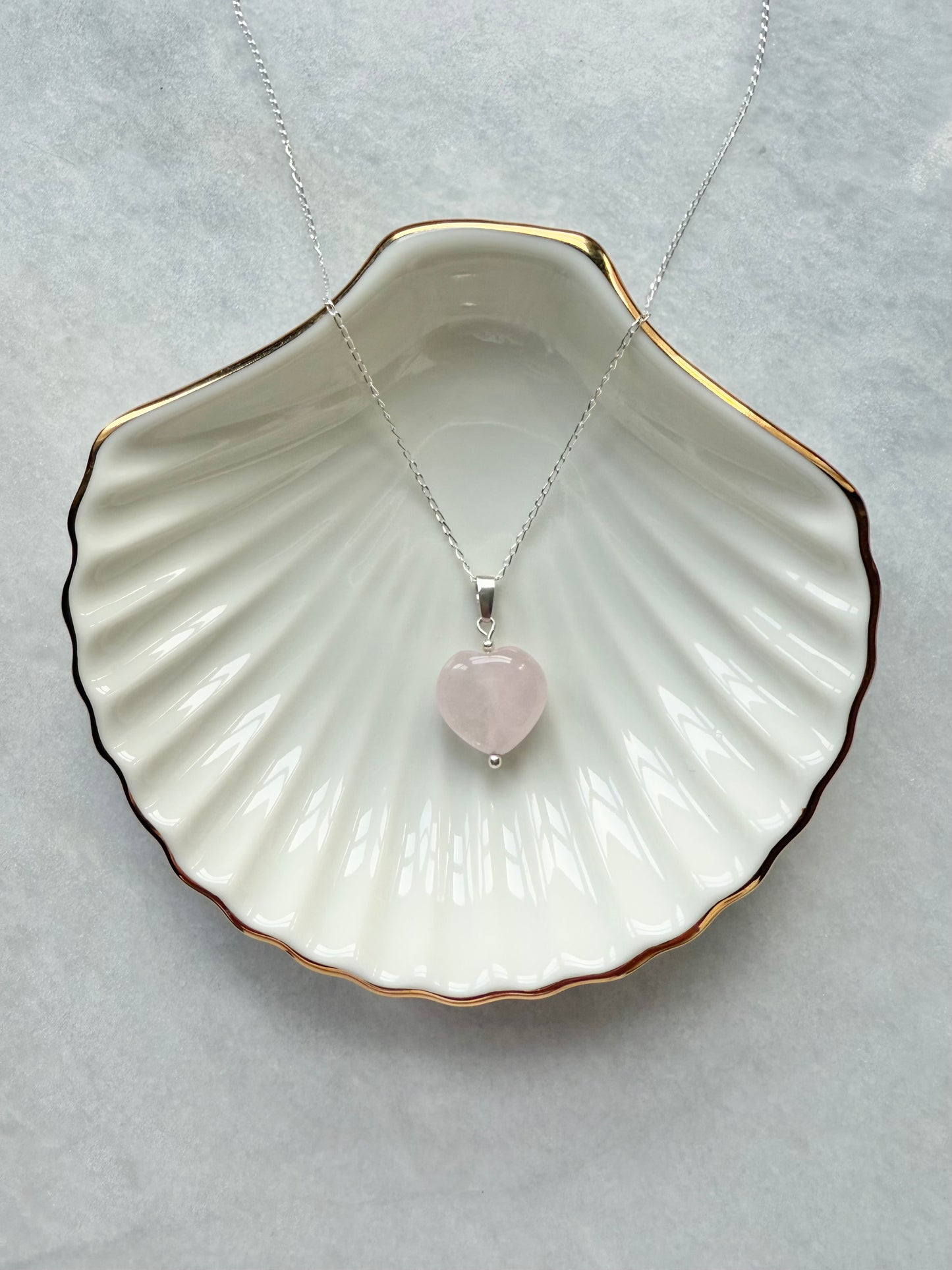 Rose Quartz Heart Pendant Necklace / Sterling Silver