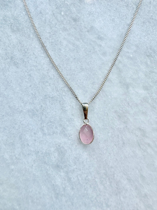 Dainty Rose Quartz Silver Pendant Necklace