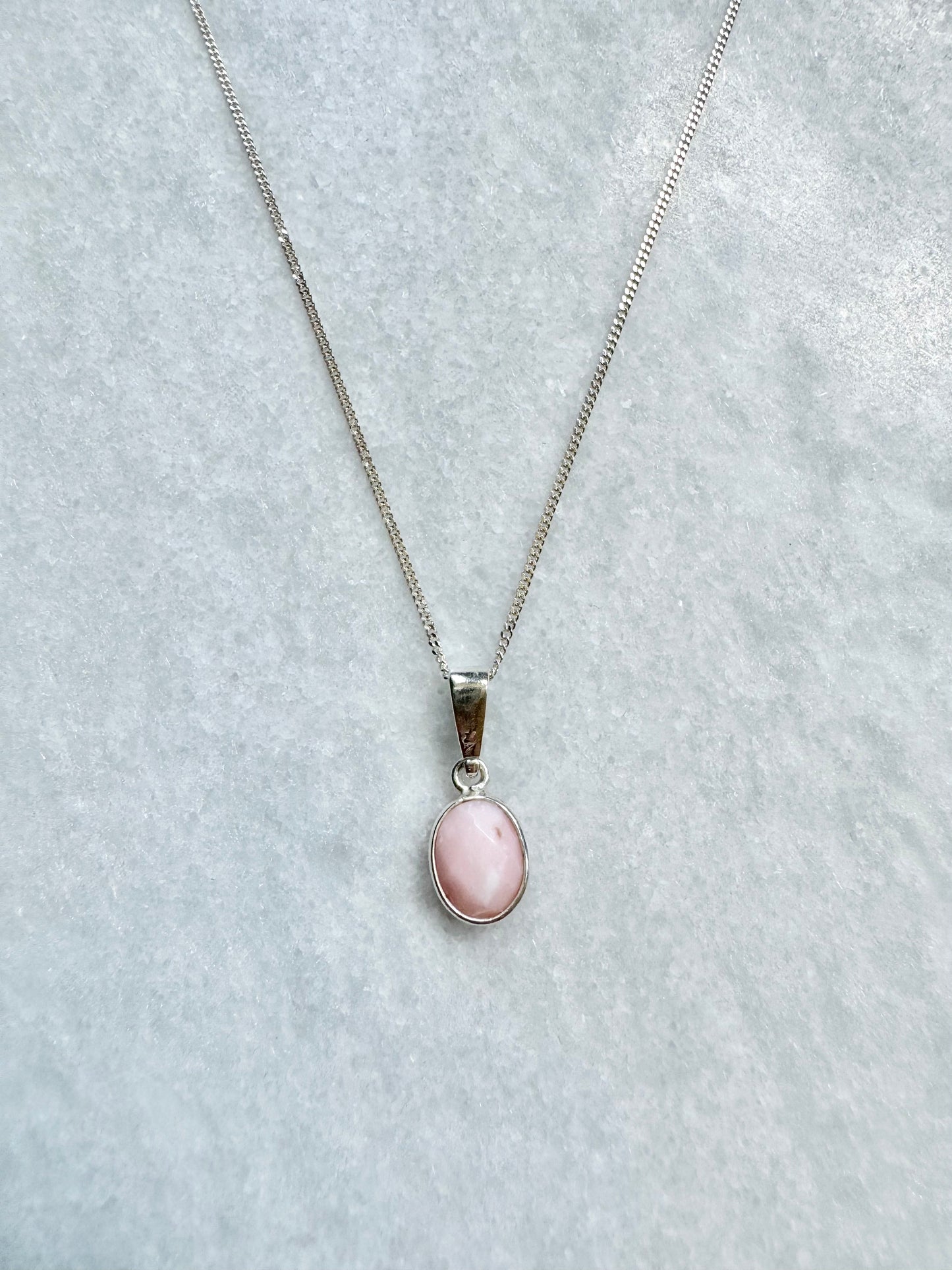 Dainty Pink Opal Silver Pendant Necklace