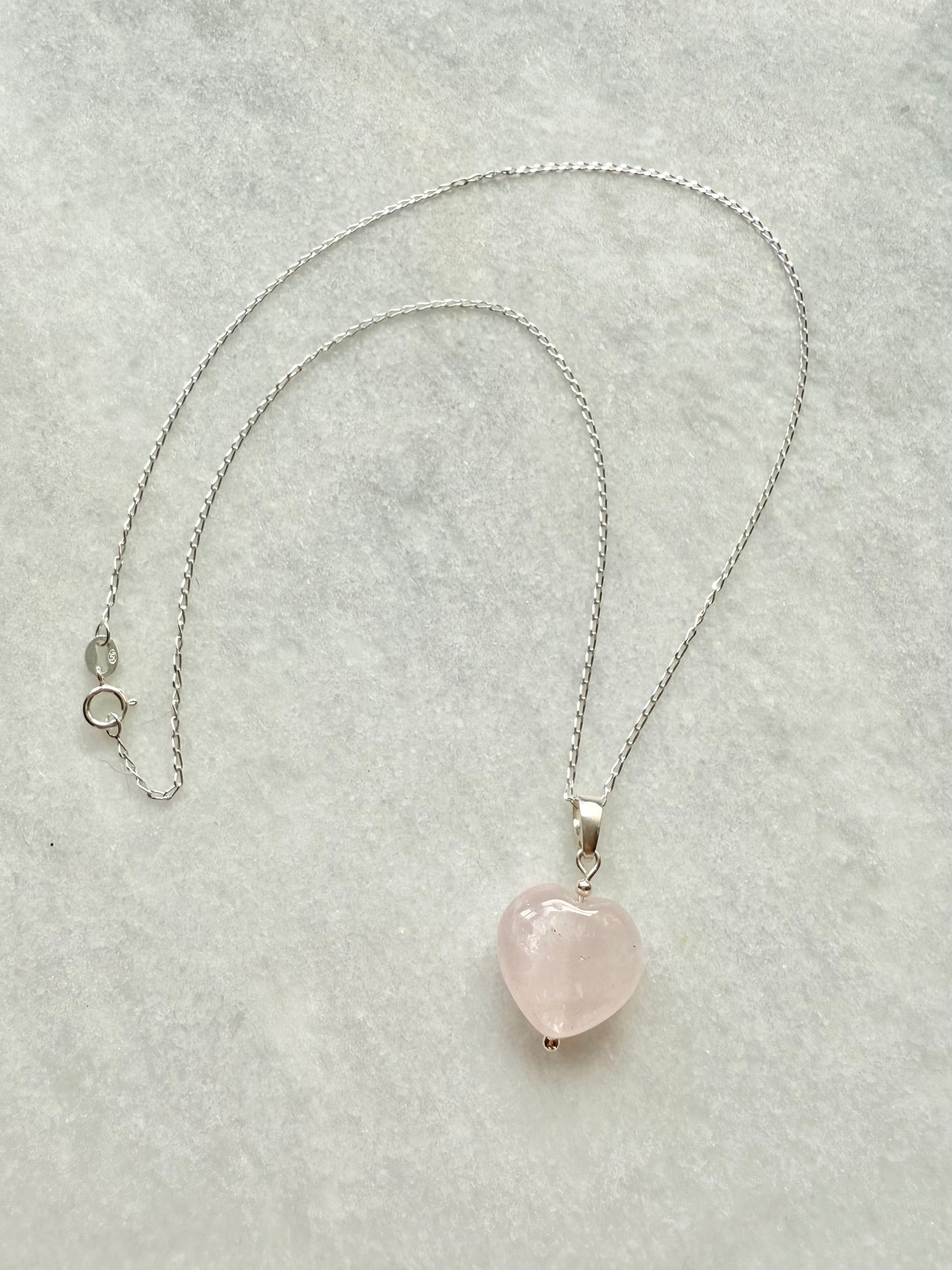 Rose Quartz Heart Pendant Necklace / Sterling Silver