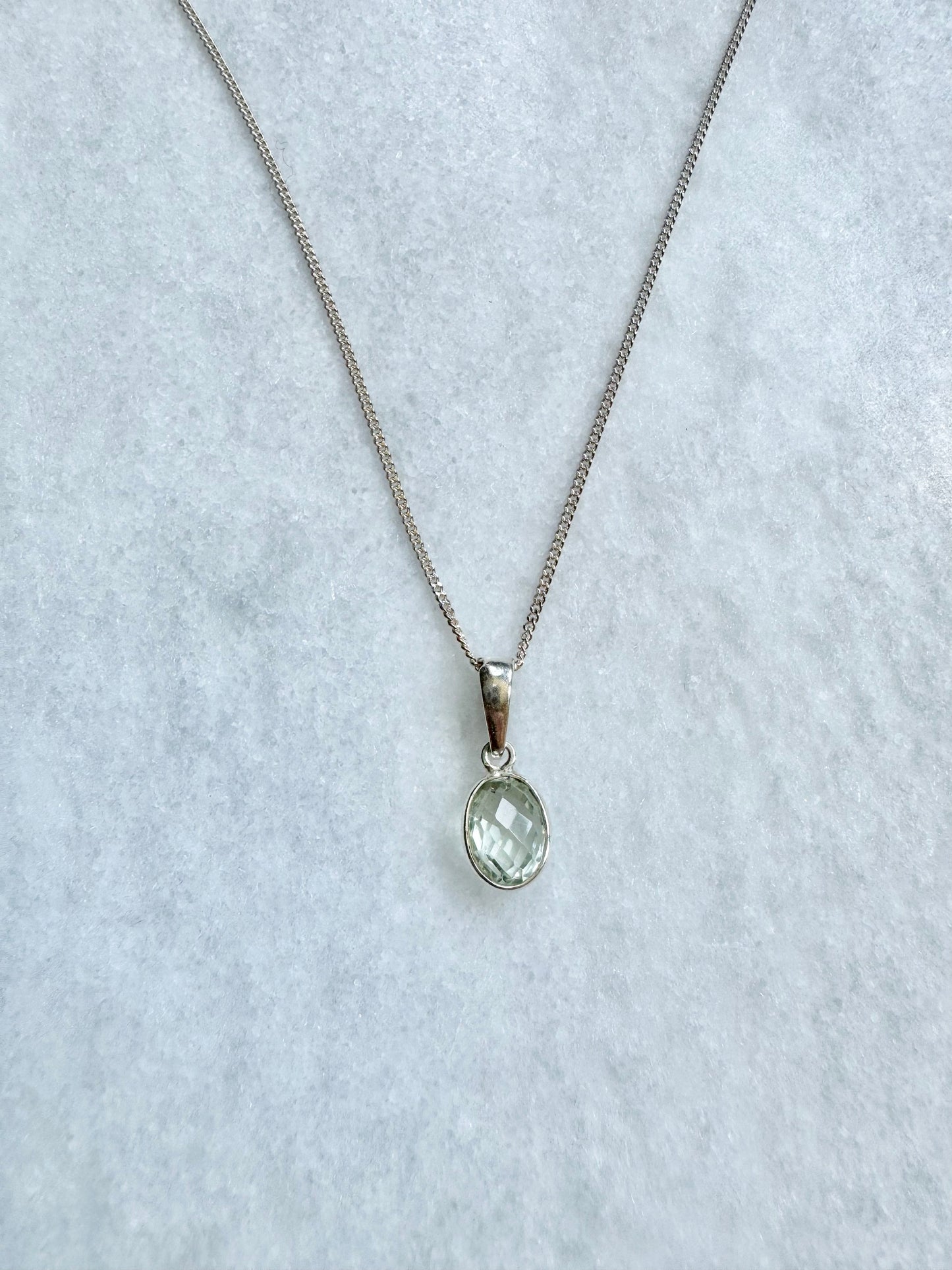 Dainty Green Amethyst Silver Pendant Necklace