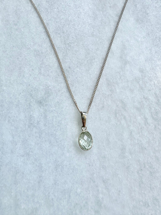 Dainty Green Amethyst Silver Pendant Necklace