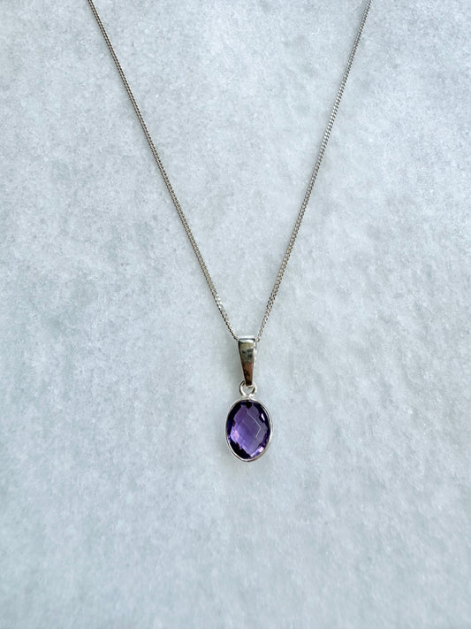 Dainty Amethyst Silver Pendant Necklace