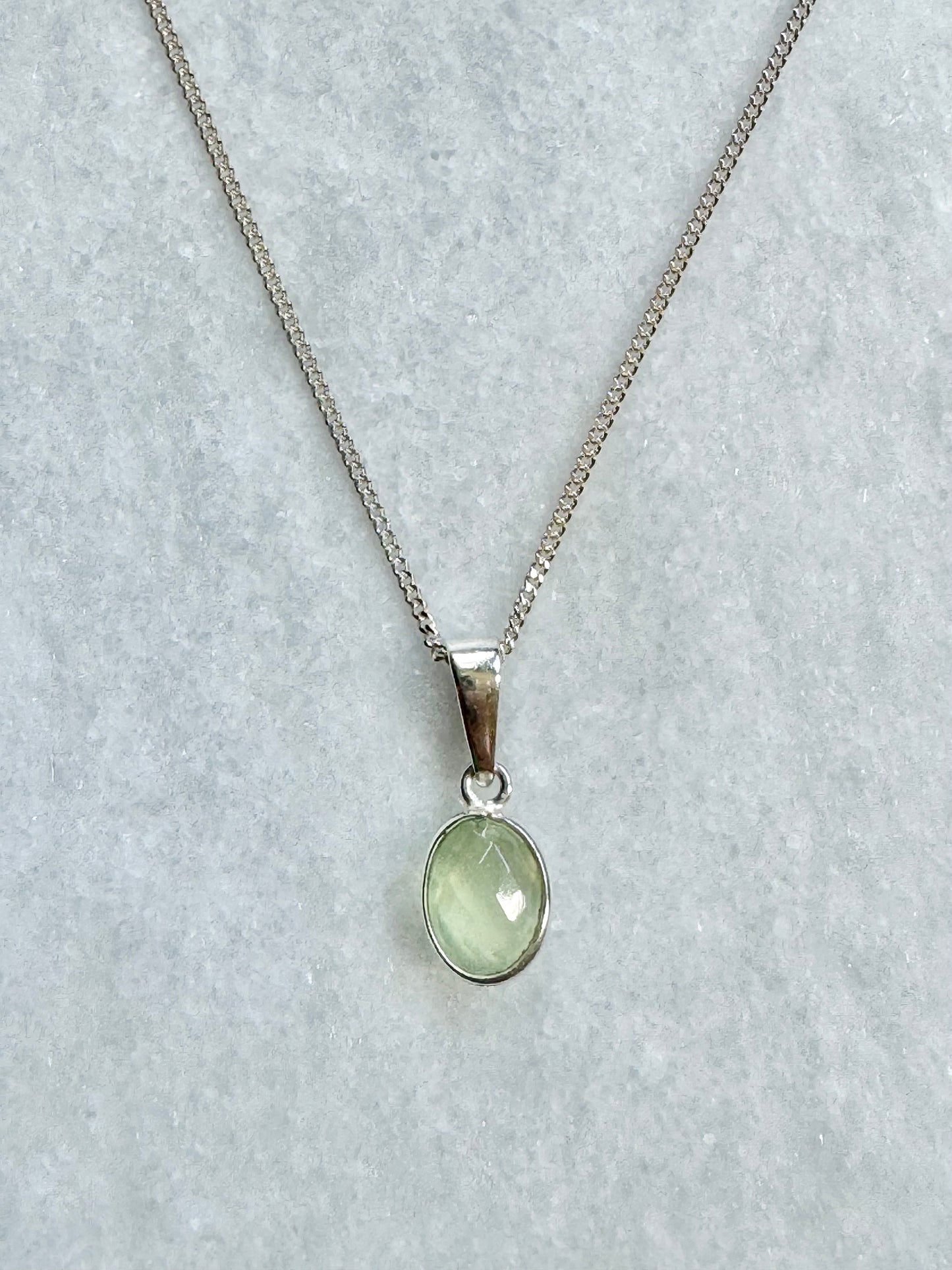 Dainty Prehnite Silver Pendant Necklace