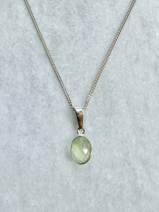 Dainty Prehnite Silver Pendant Necklace