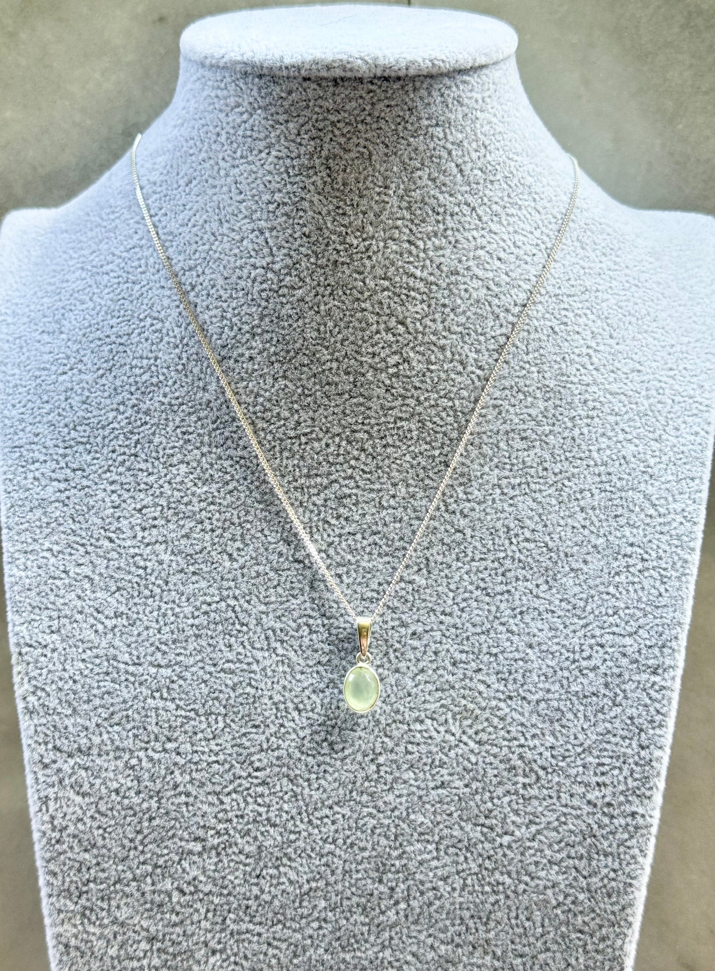 Dainty Prehnite Silver Pendant Necklace