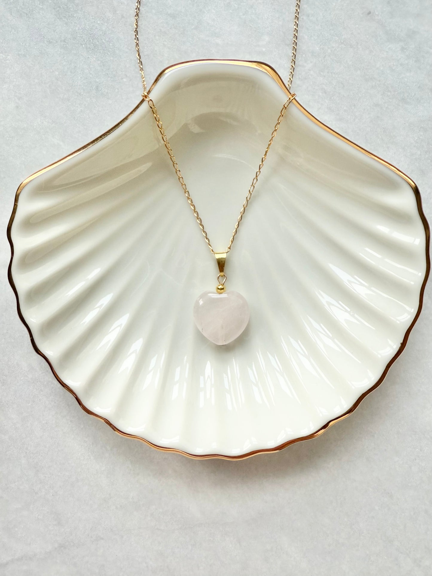 Rose Quartz Heart Pendant Necklace / Gold Vermeil