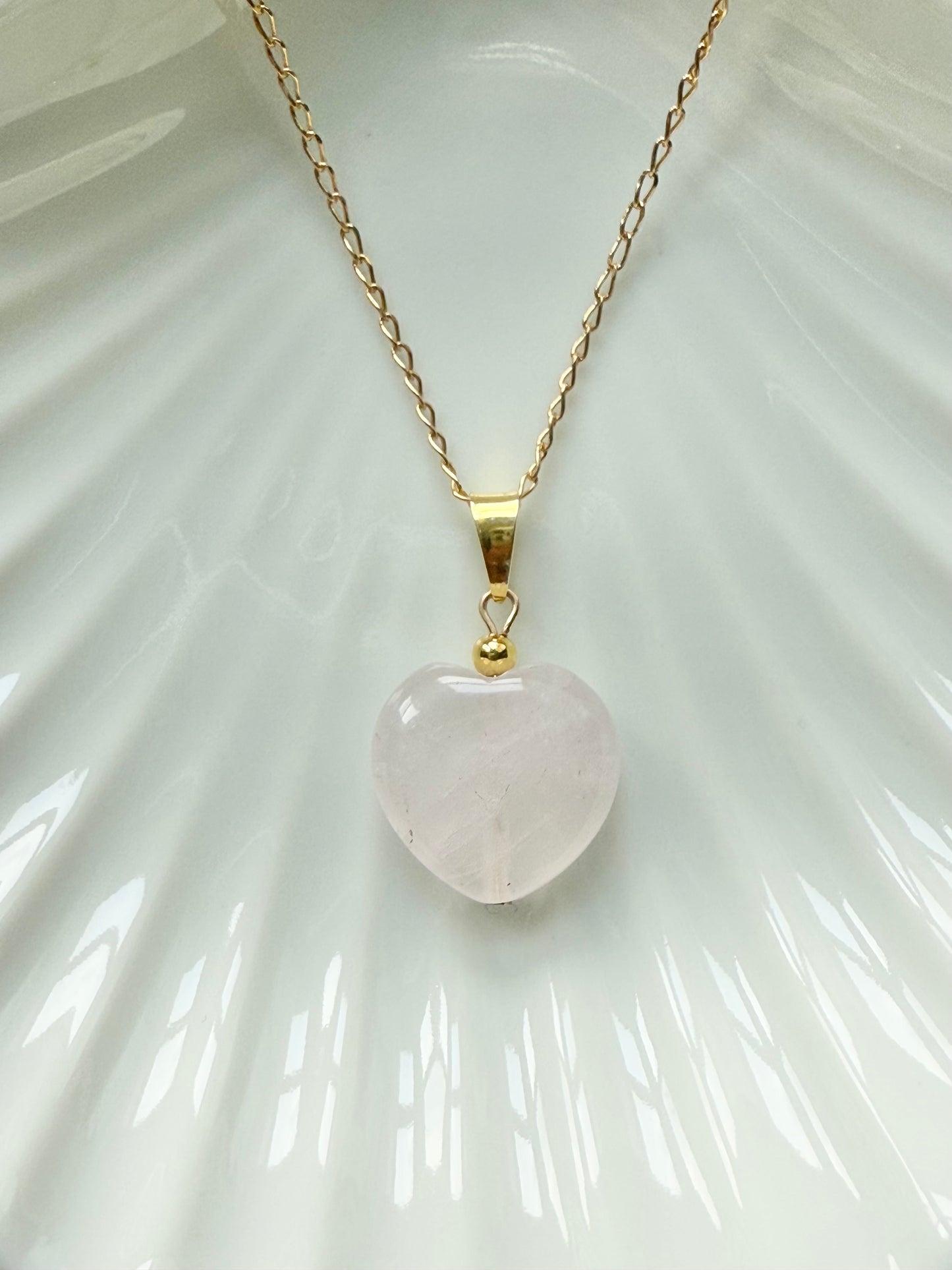 Rose Quartz Heart Pendant Necklace / Gold Vermeil