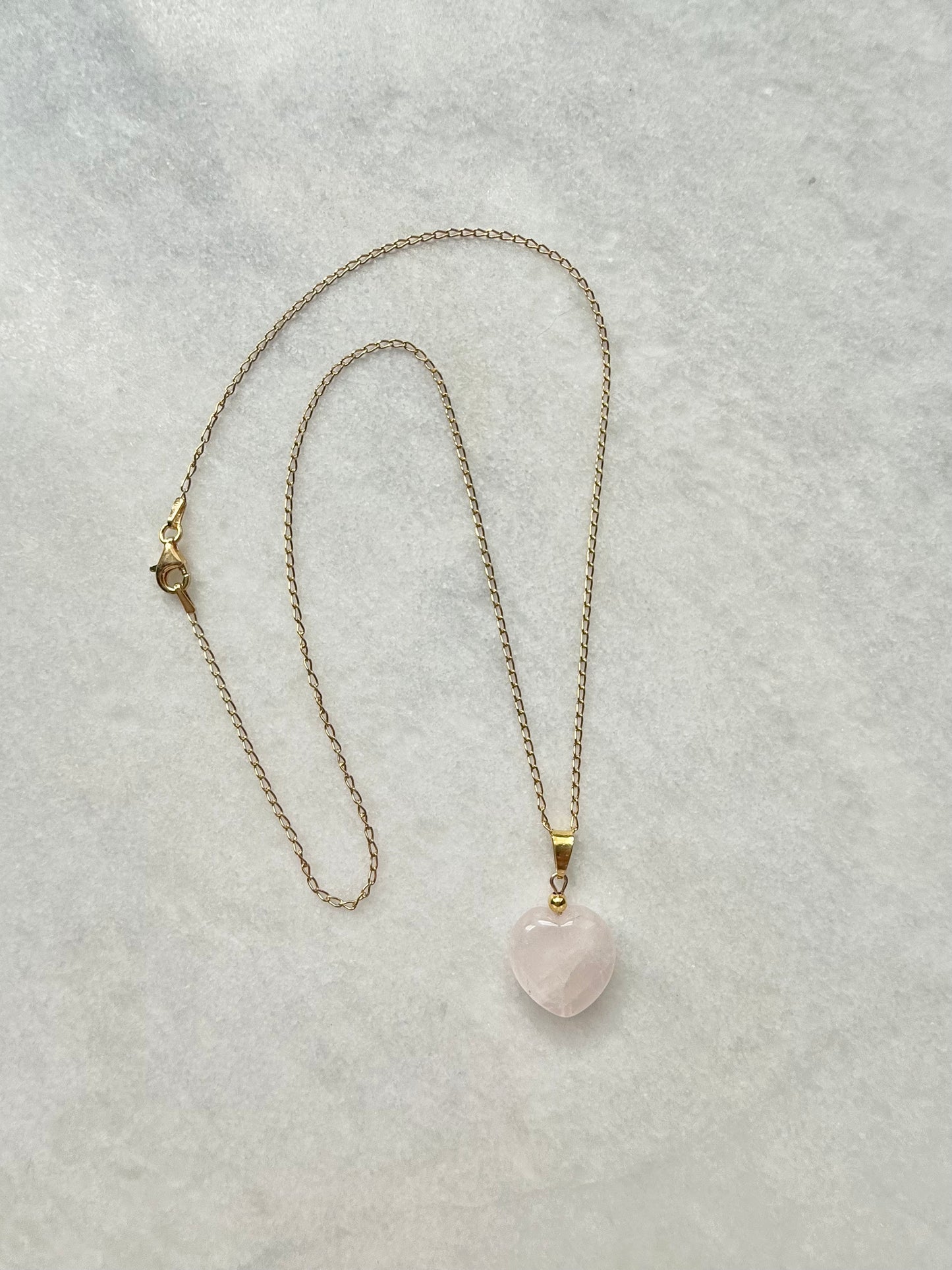 Rose Quartz Heart Pendant Necklace / Gold Vermeil